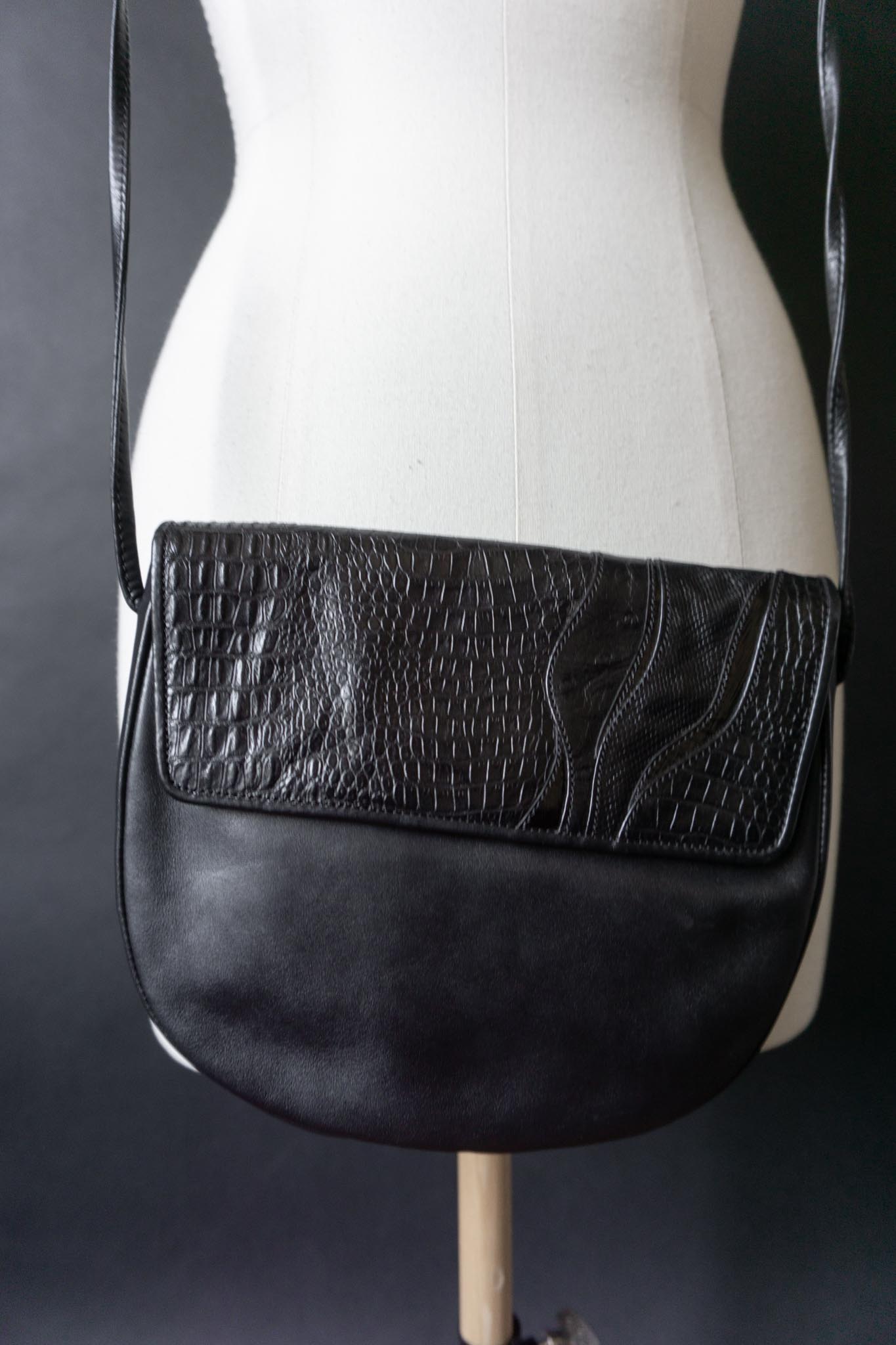 Vintage Ledertasche aus den 80ern mit Kroko-Prägung