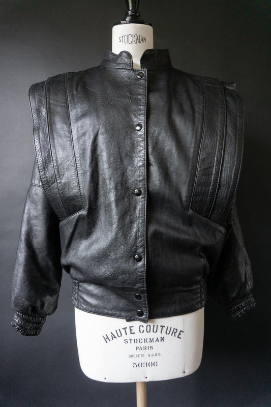 Vintage 80s Lederjacke, strong shoulders, S–M