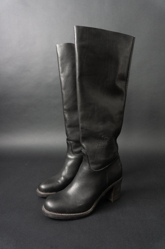 Shabbies Amsterdam Vintage Lederstiefel aus Echtleder – schwarzer Slouch Boot, 41