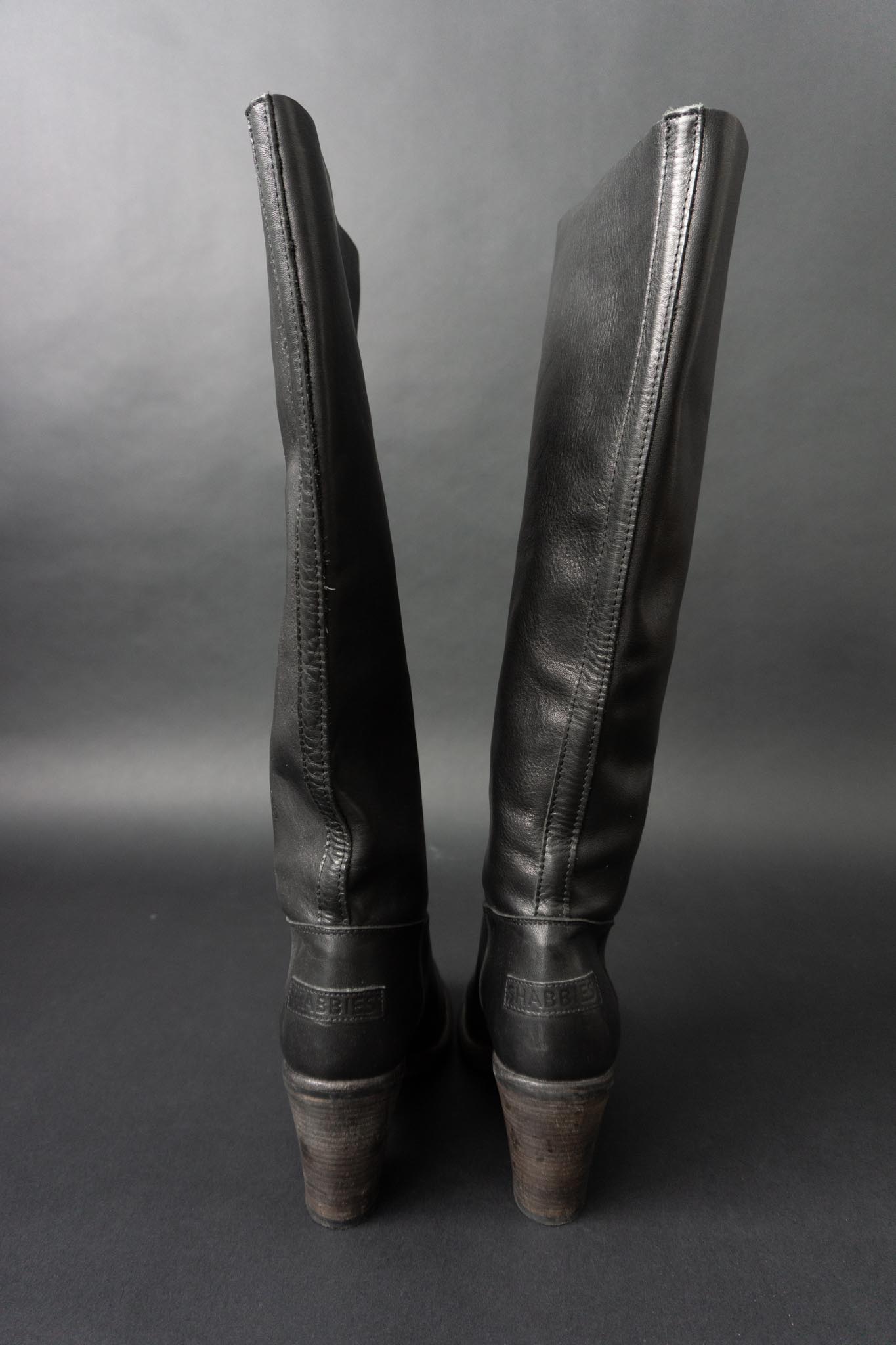 Shabbies Amsterdam Vintage Lederstiefel aus Echtleder – schwarzer Slouch Boot, 41