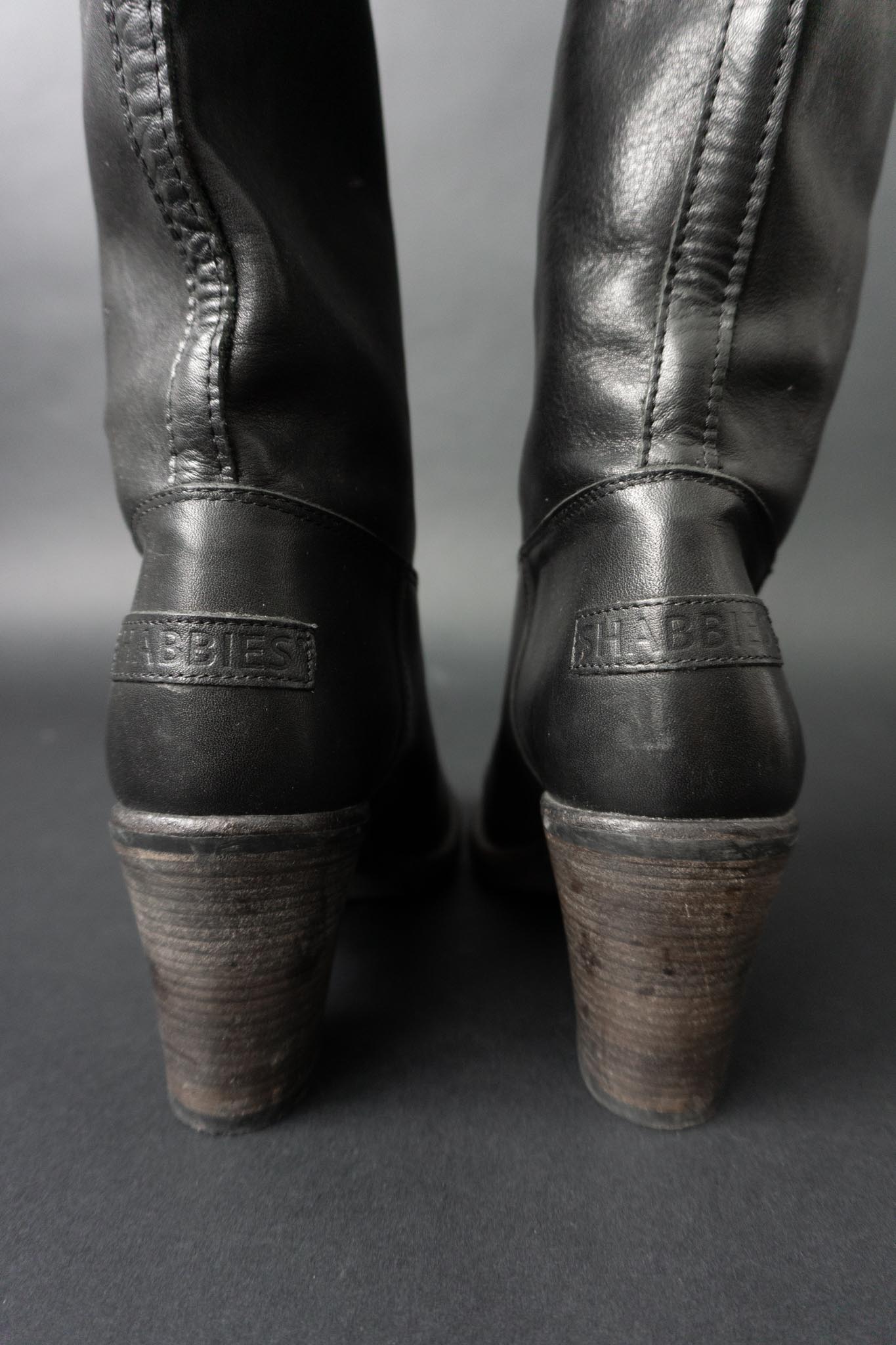 Shabbies Amsterdam Vintage Lederstiefel aus Echtleder – schwarzer Slouch Boot, 41