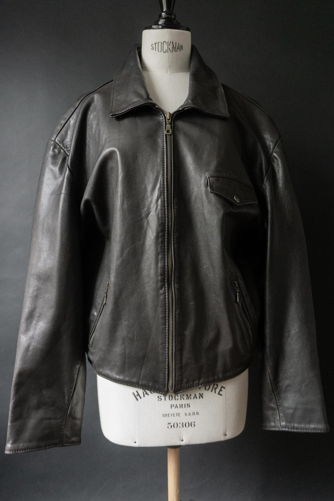 Vintage 80s minimal Biker Lederjacke, M–L