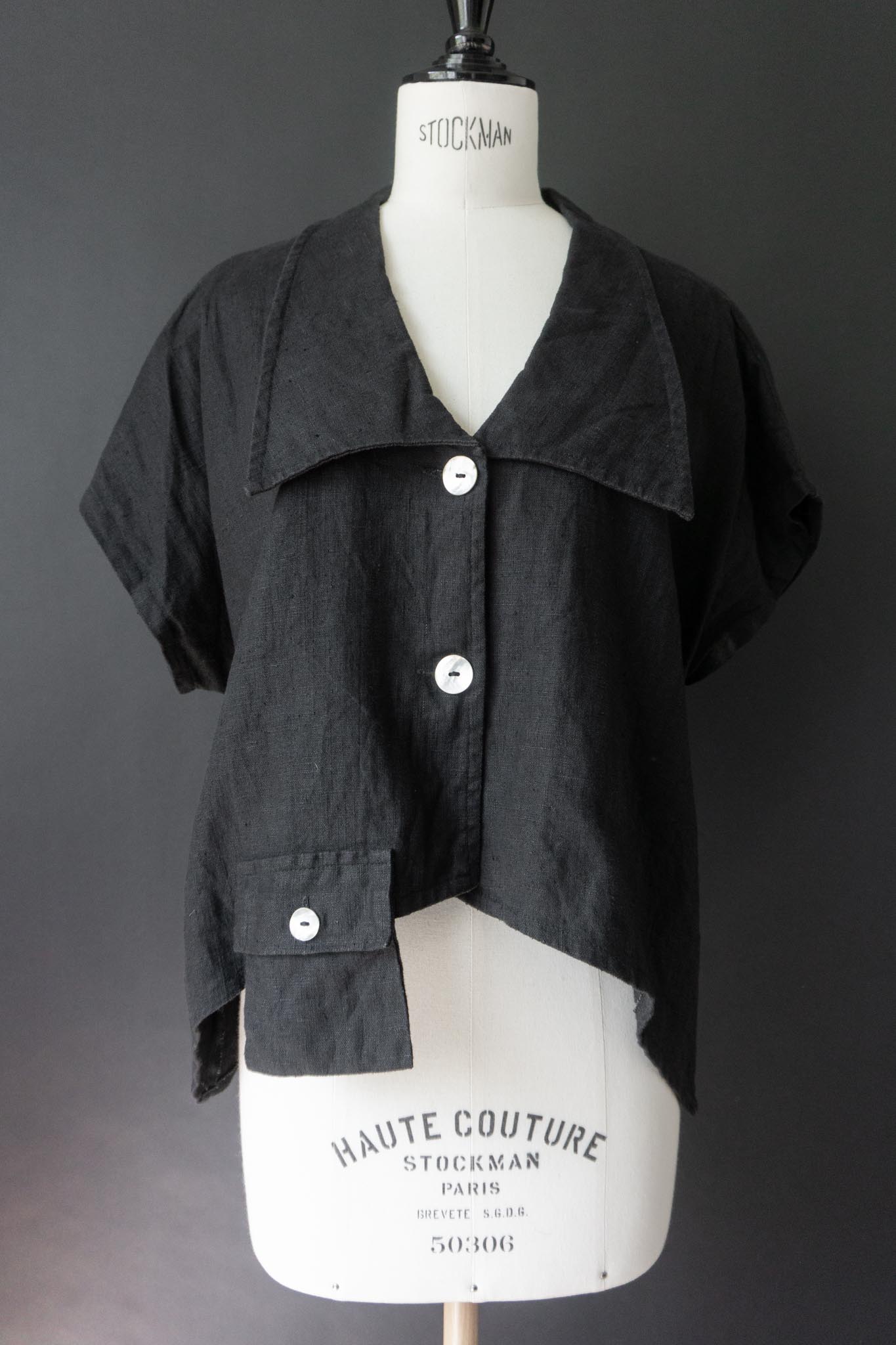 Vintage Avantgarde-Leinenbluse Asymmetrie, M–L