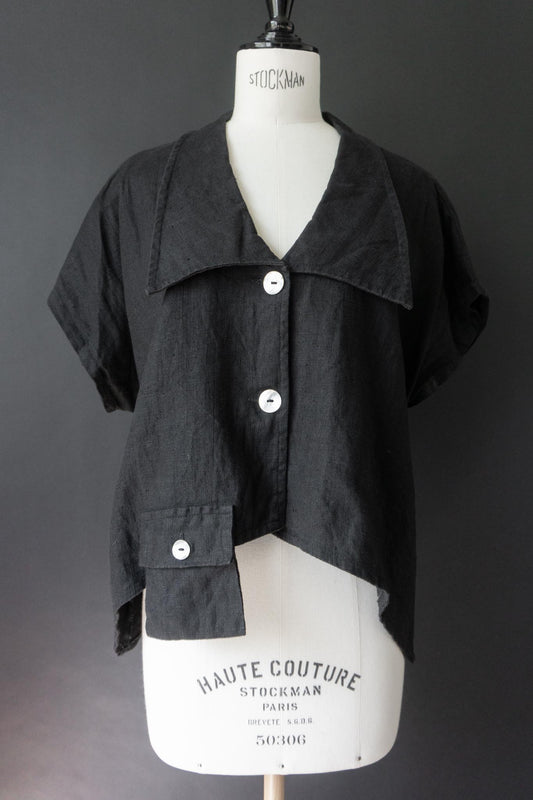 Vintage Avantgarde-Leinenbluse Asymmetrie, M–L