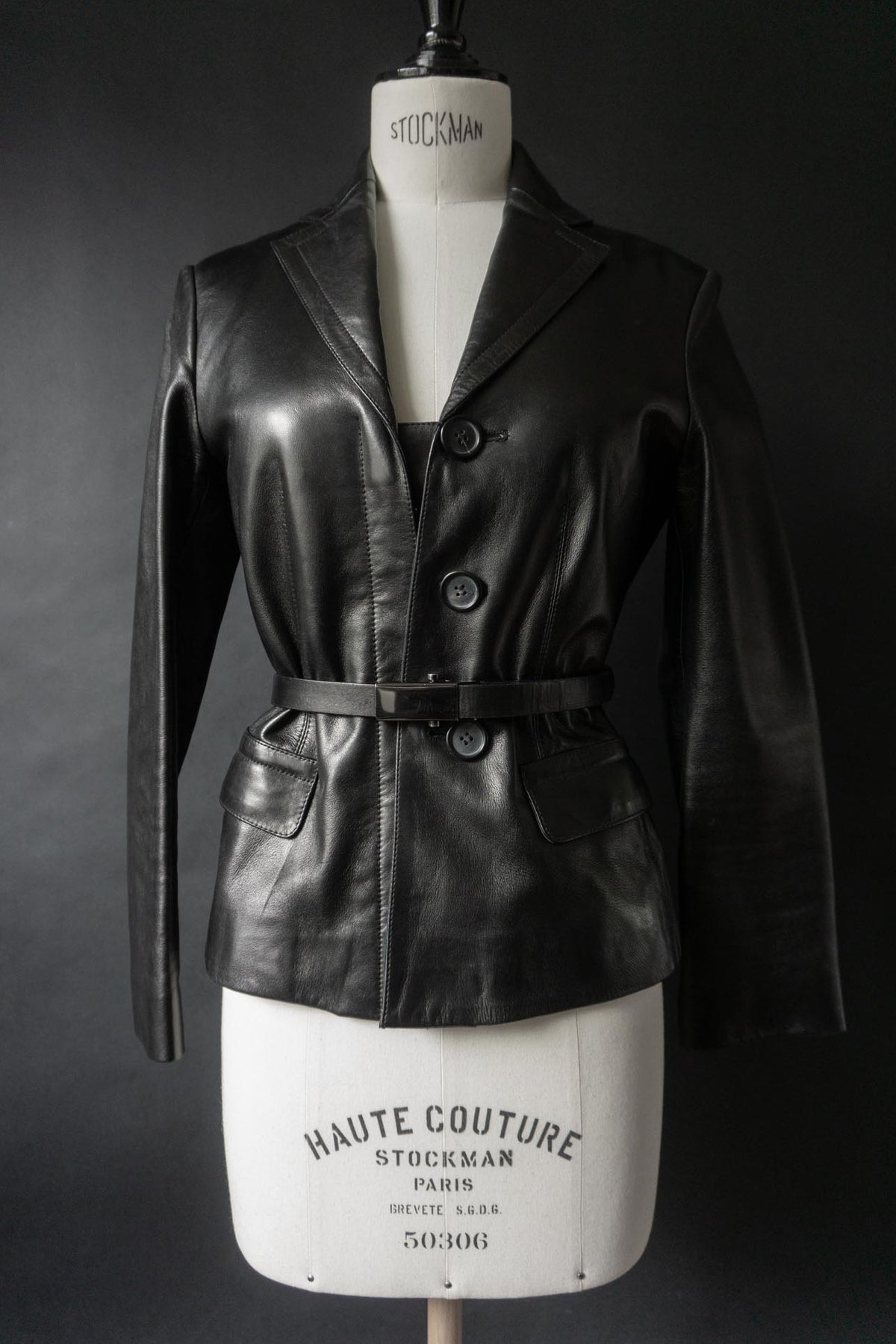 Vintage PRADA Lederjacke, 1999, Schwarz, XS–S