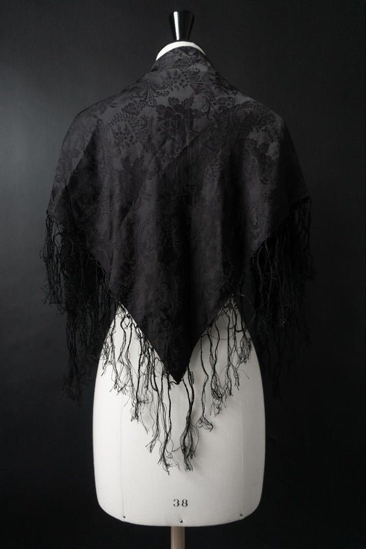 Vintage witchy Seidentuch mit Jacquard und Fransen
