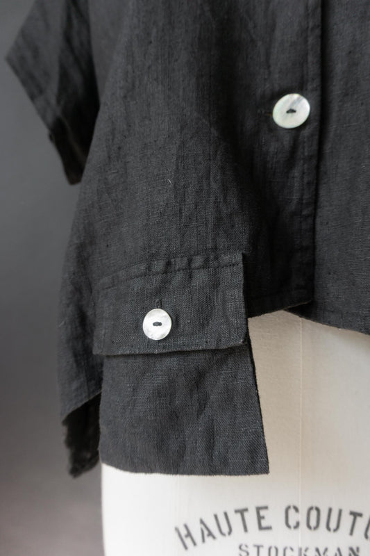 Vintage Avantgarde-Leinenbluse Asymmetrie, M–L