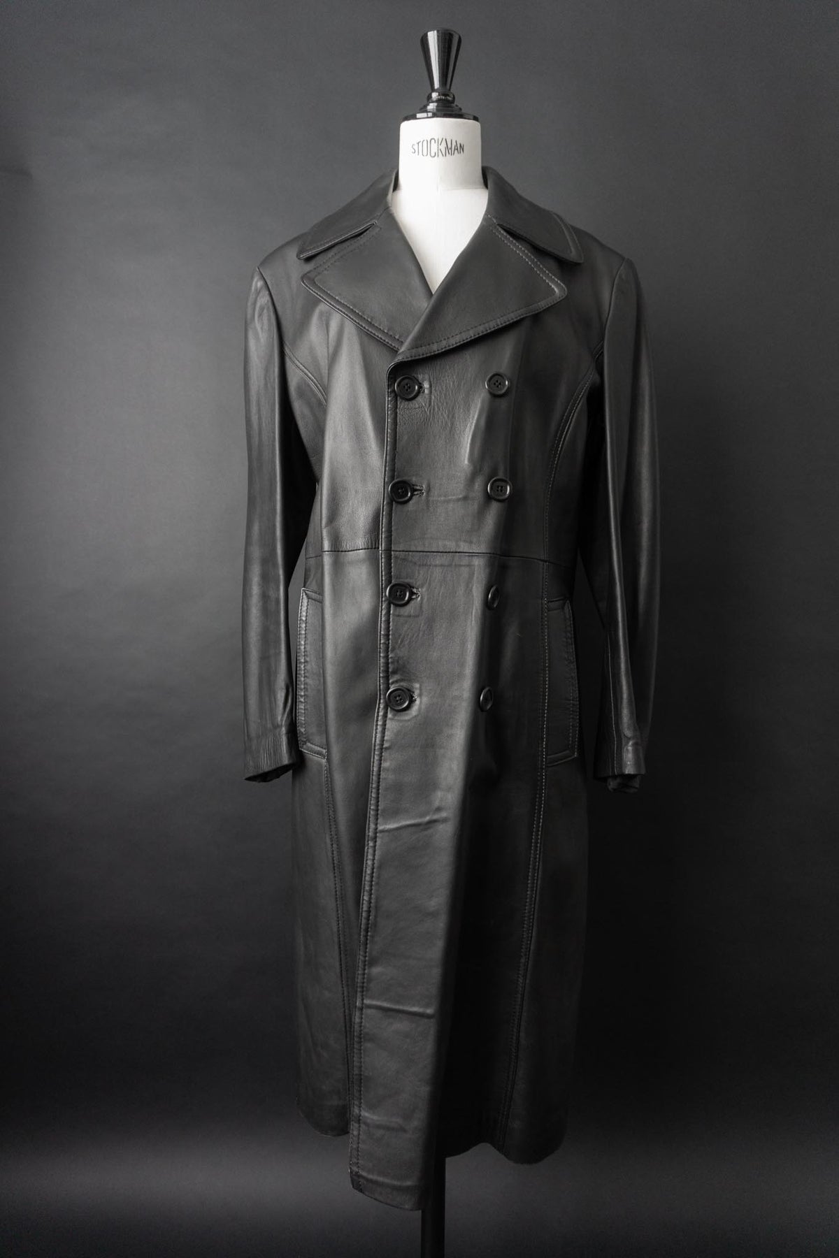 Vintage 90s Ledermantel, Schwarz, M–L