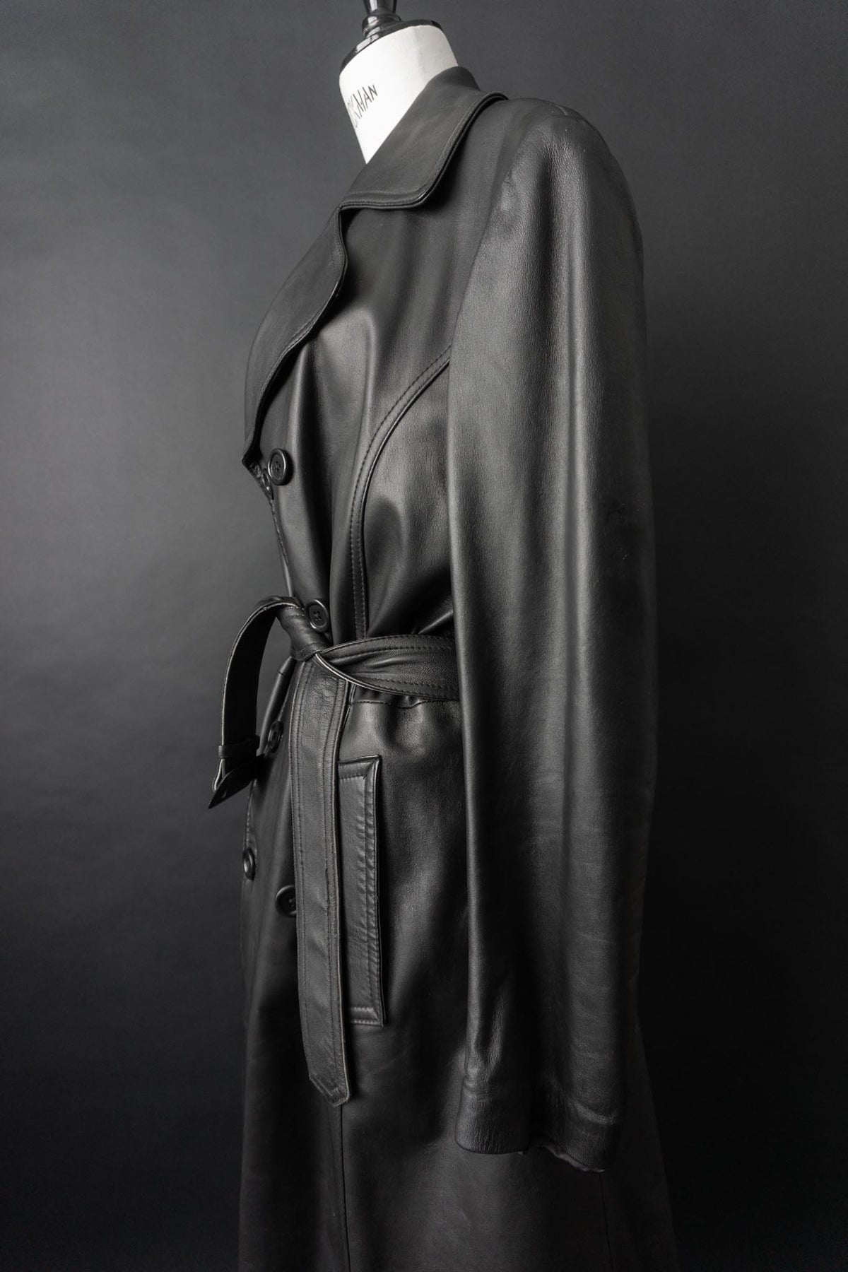 Vintage 90s Ledermantel, Schwarz, M–L