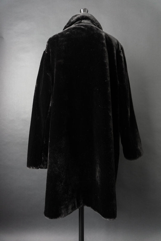 Vintage Fake Fur Mantel 80s Faux Fur, Schwarz, M–L