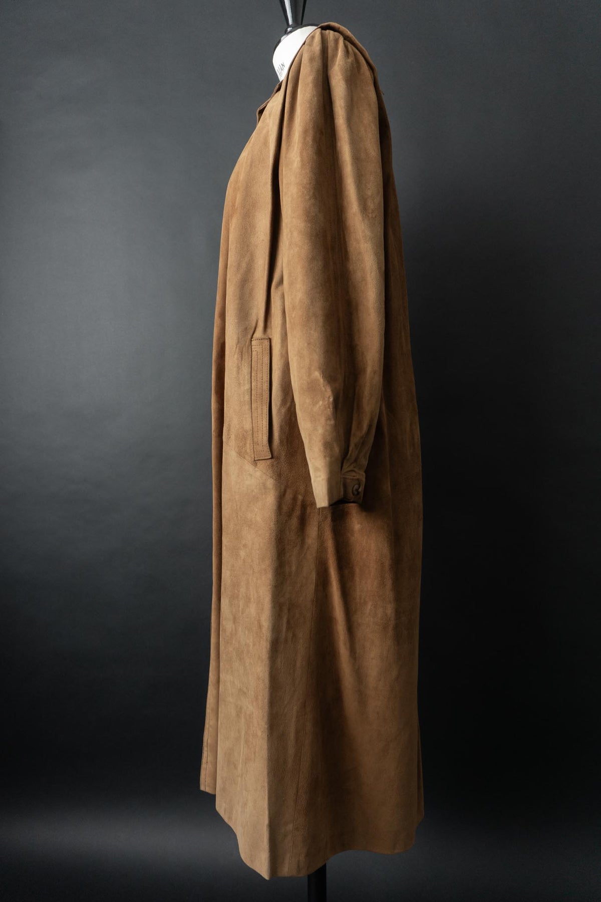 Vintage 70s Ledermantel, Beige, S–M