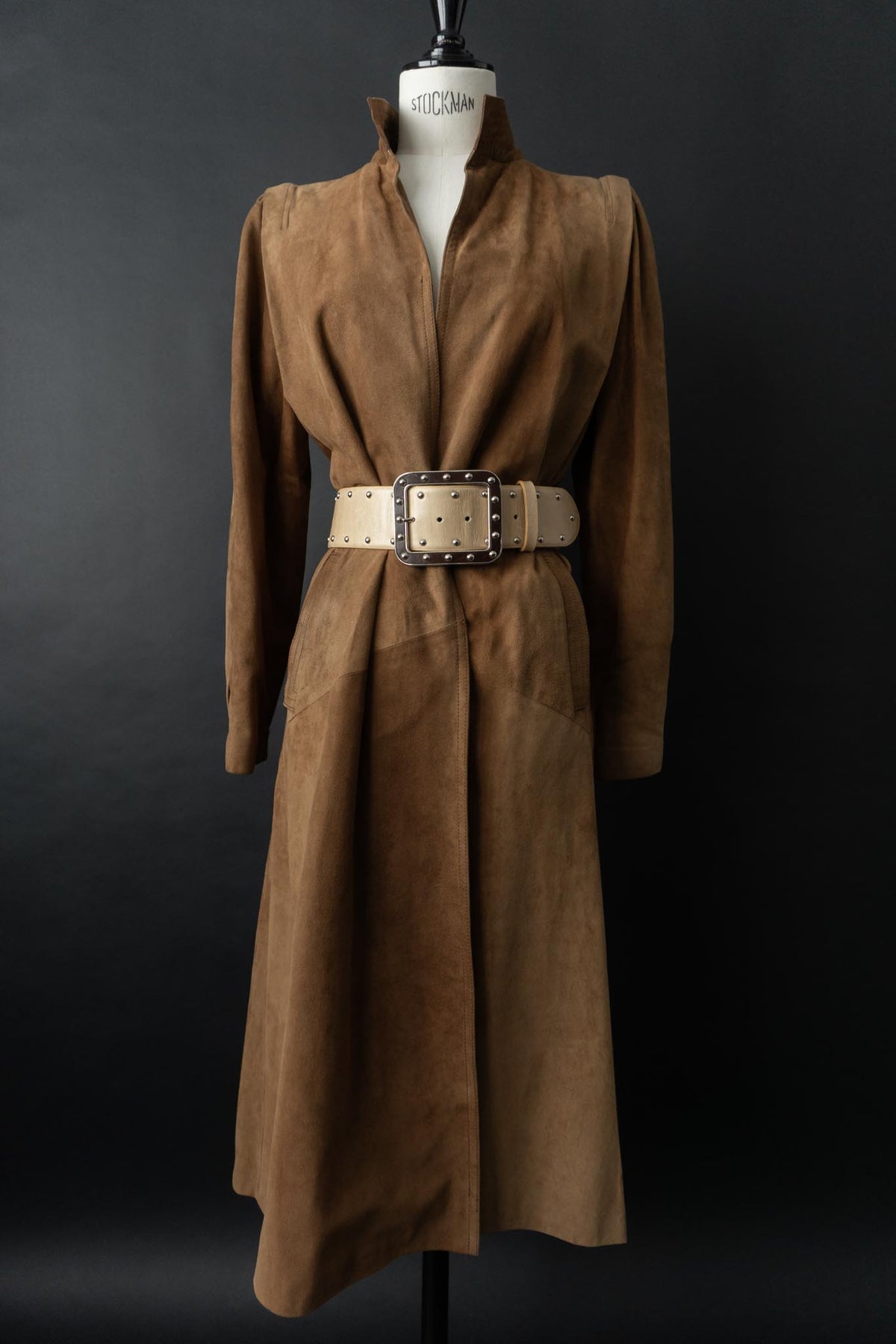 Vintage 70s Ledermantel, Beige, S–M