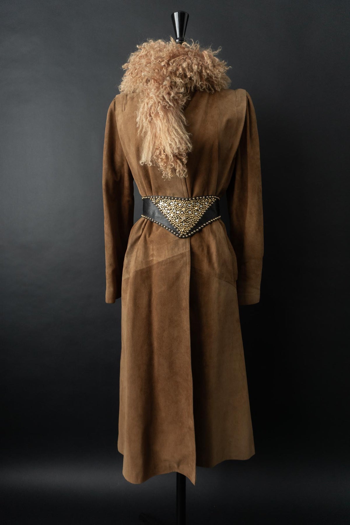Vintage 70s Ledermantel, Beige, S–M