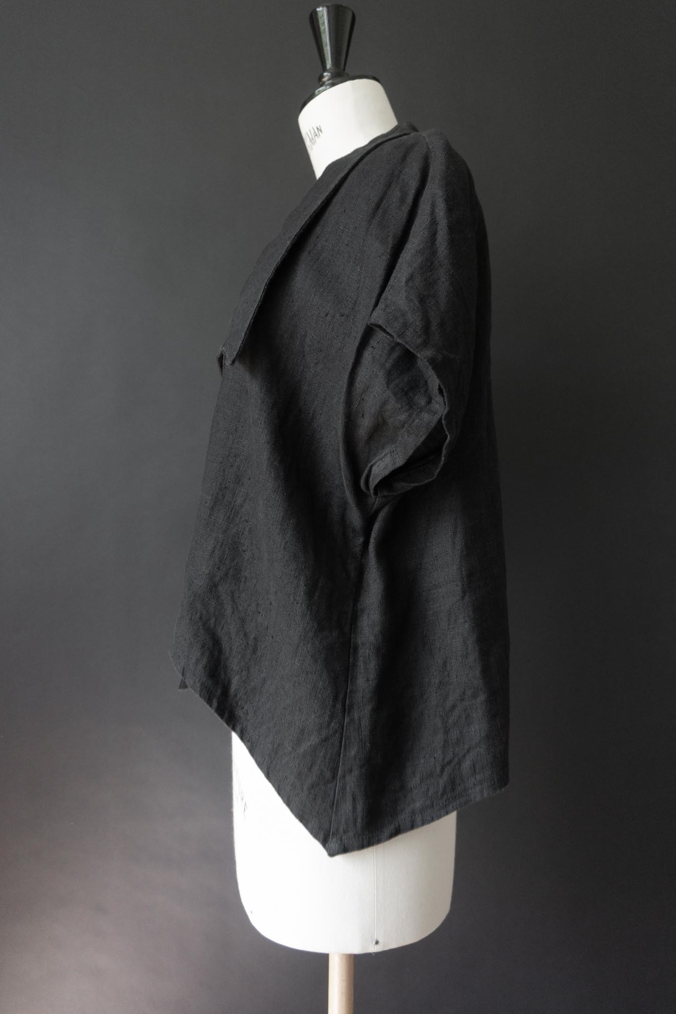 Vintage Avantgarde-Leinenbluse Asymmetrie, M–L