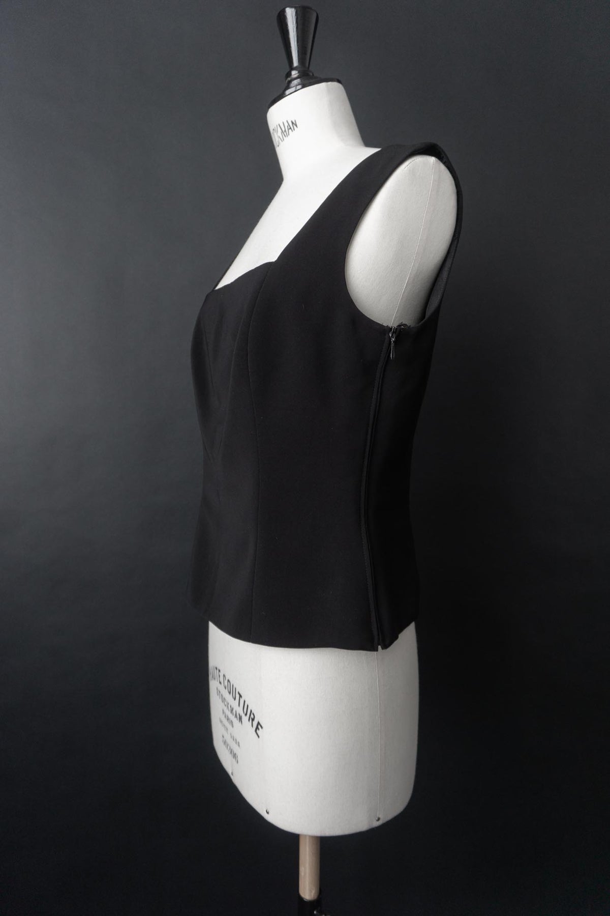 Vintage 90s Top mit Karree Ausschnitt, Schwarz, S–M