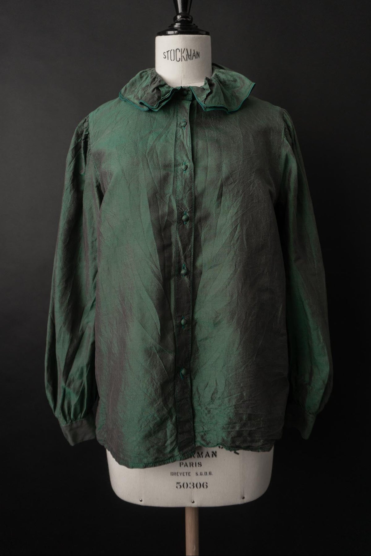 Vintage Bluse, Smaragdgrüne Wildseide, S–M