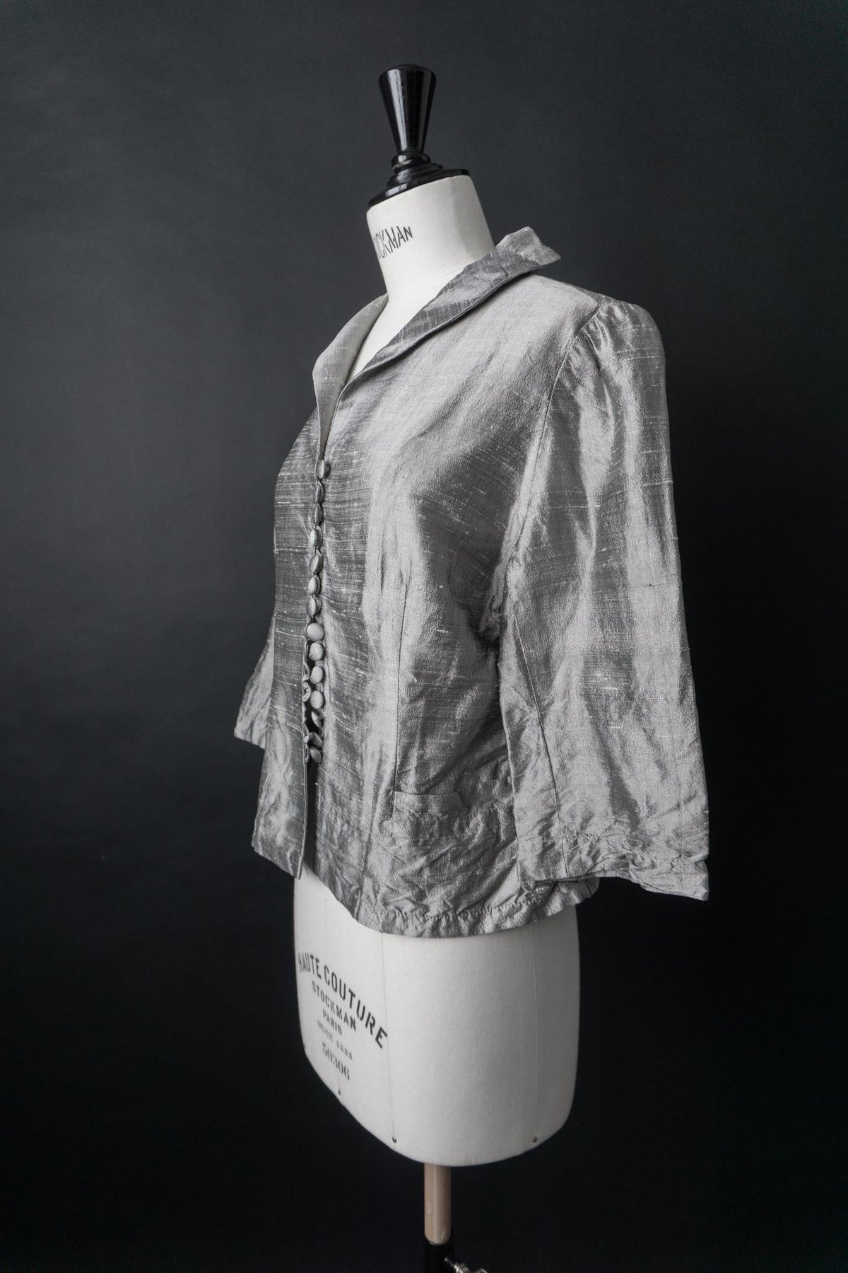 Vintage Bluse, Wildseide, Silber, S–M