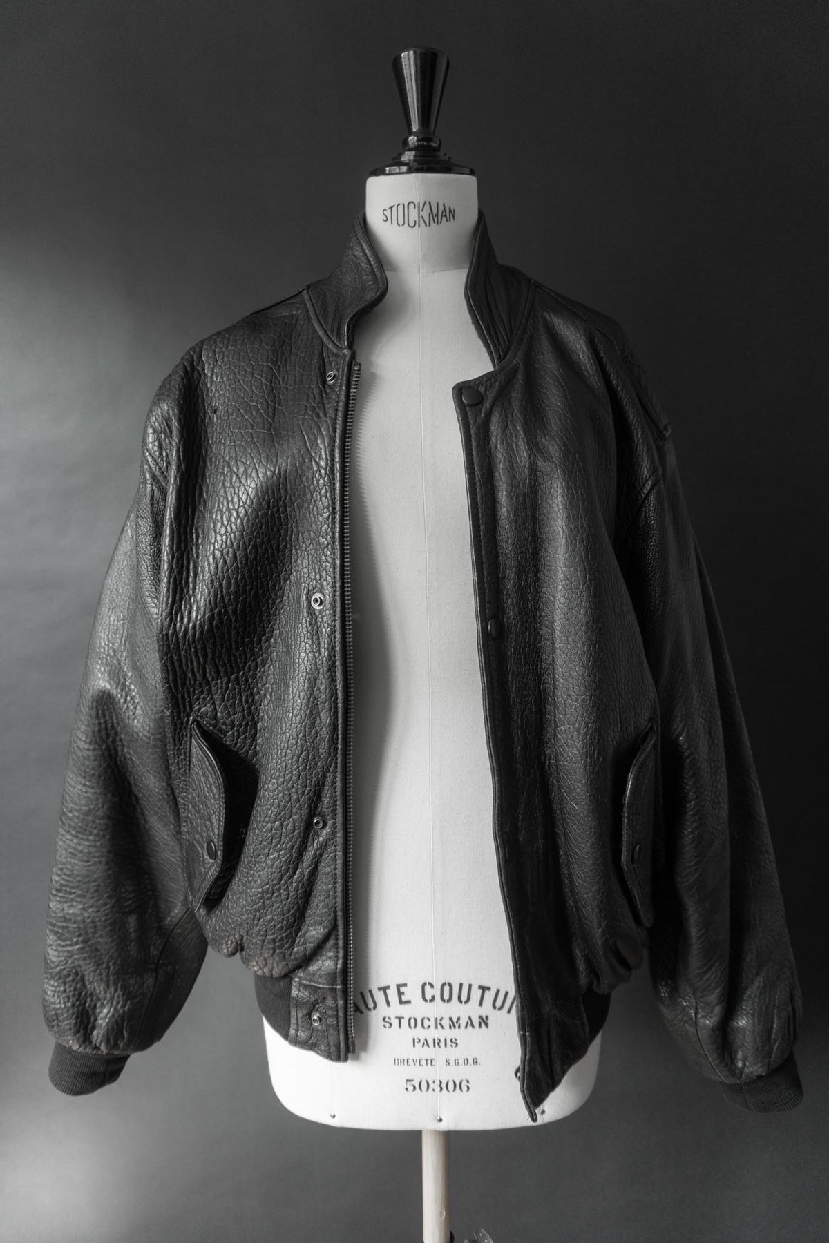 Vintage 80s Bomber Lederjacke, grained Leder, M–L