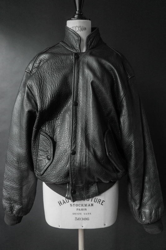 Vintage 80s Bomber Lederjacke, grained Leder, M–L
