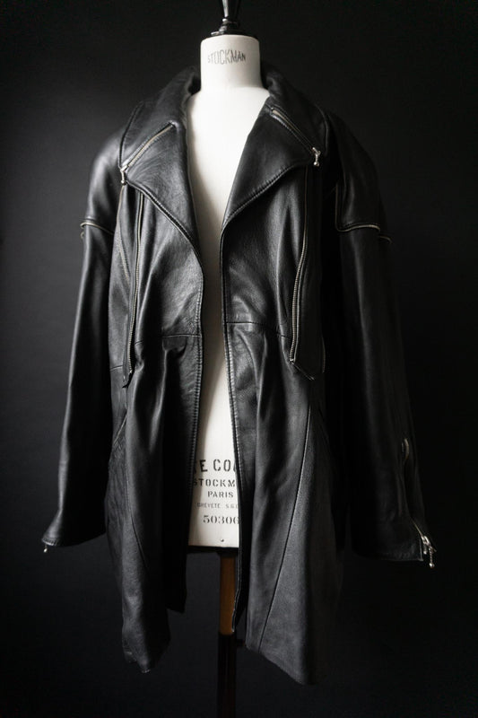 Vintage oversized Lederjacke mit Zipper Details, M–L