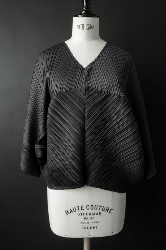 Vintage Pleats Please Issey Miyake – Architektonisches Plissee-Top in Anthrazit, S–XL