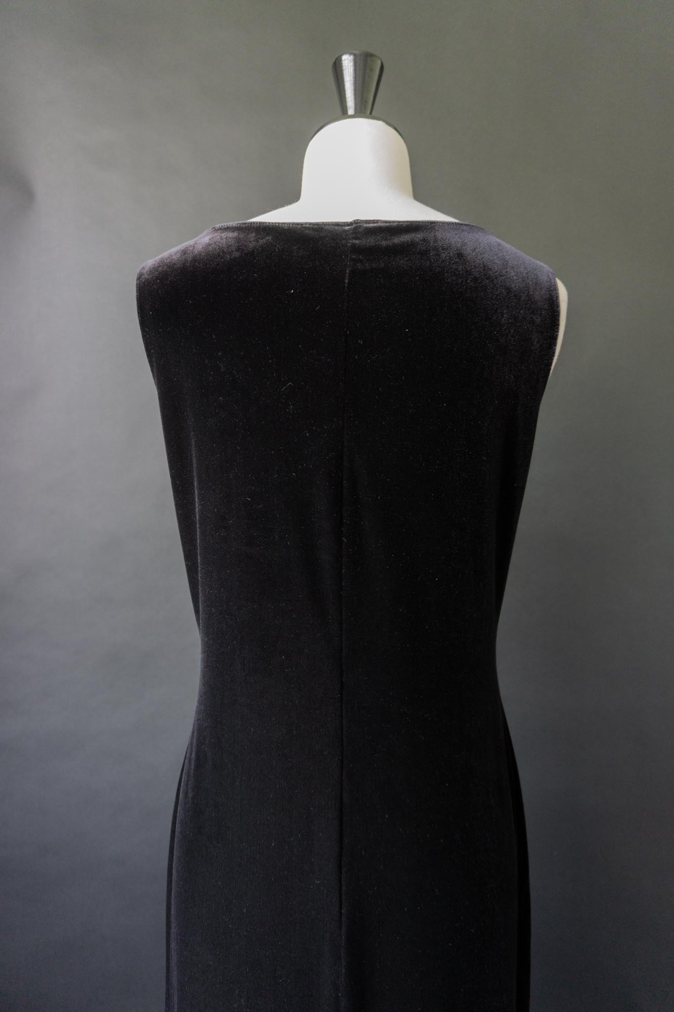 Vintage Maxikleid, schwarzer Samt, S–M