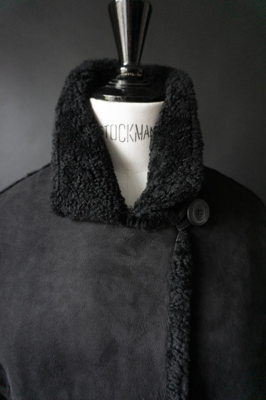 Vintage Lammfellmantel, Schwarz, M–L