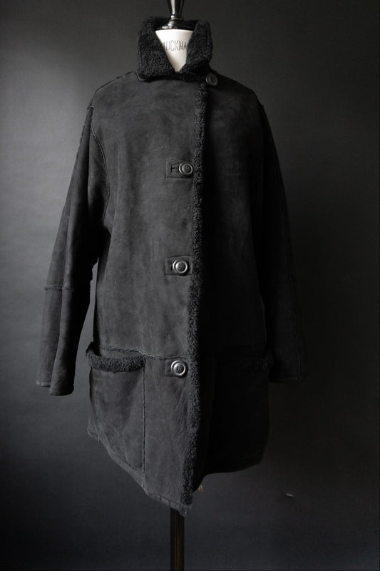 Vintage Lammfellmantel, Schwarz, M–L