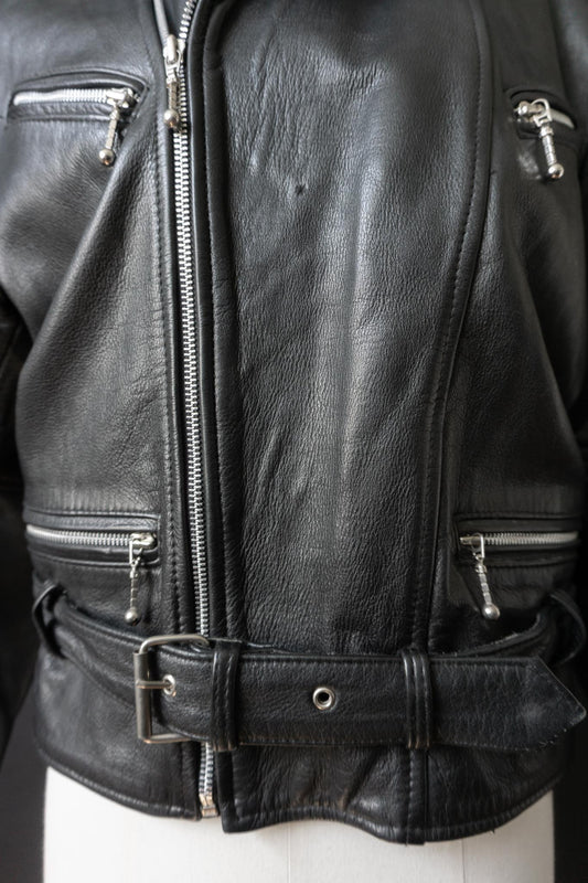 Vintage Bikerjacke, Nappaleder, Cropped, S–M