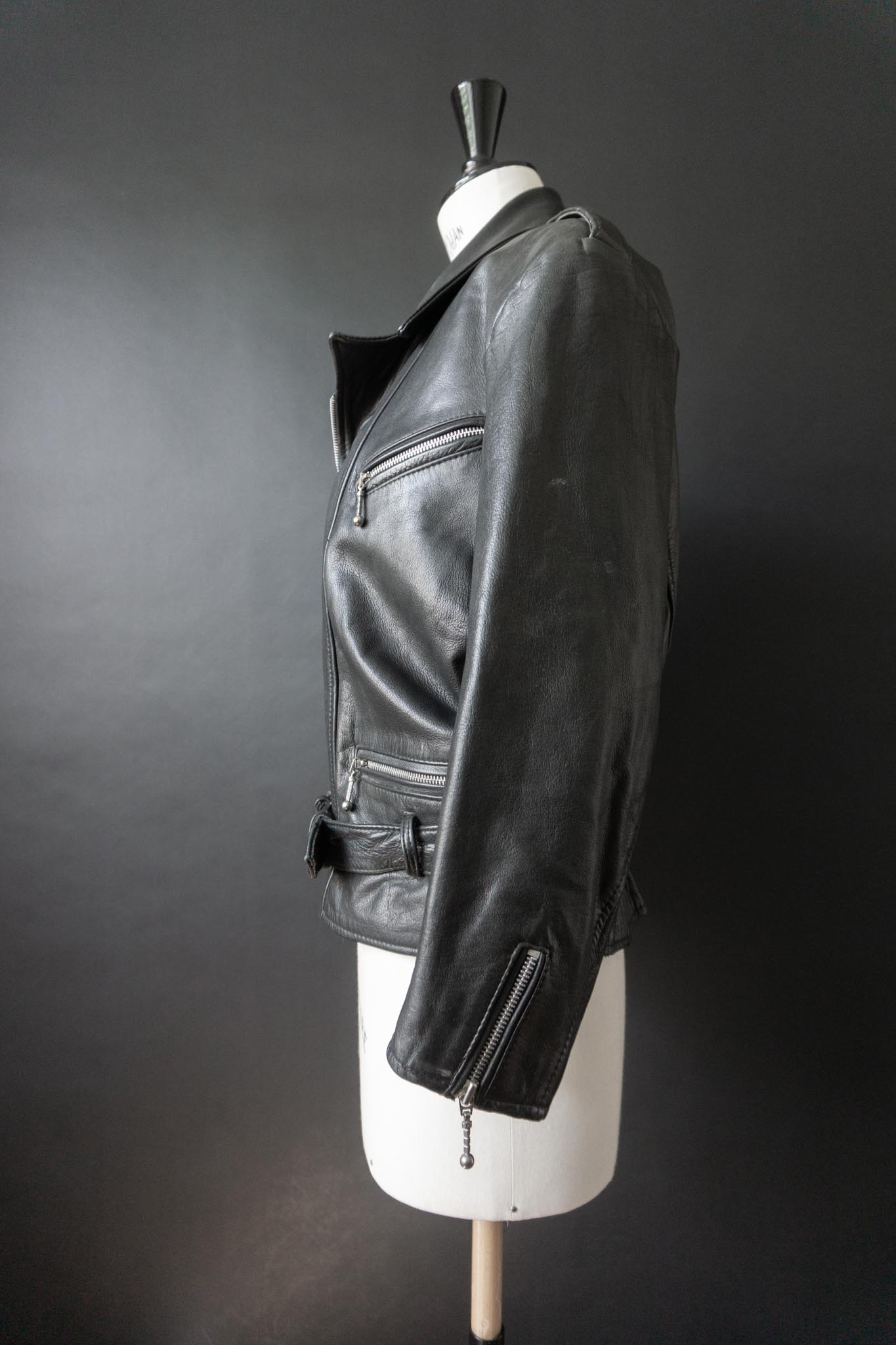 Vintage Bikerjacke, Nappaleder, Cropped, S–M