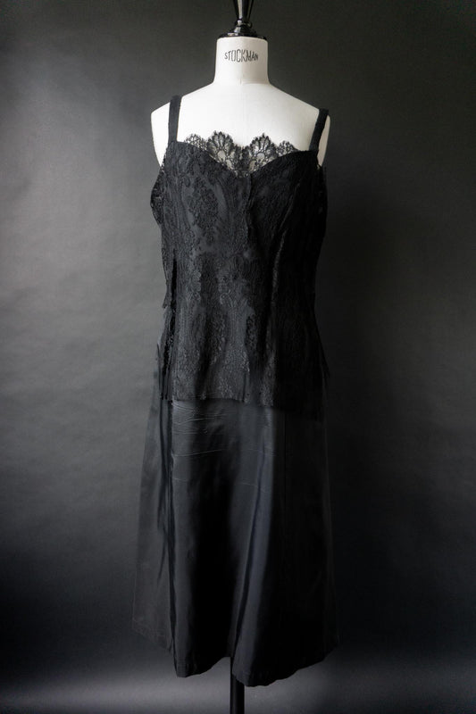 Vintage Slipdress mit Spitze, 70s Negligé, M–L