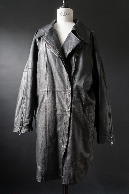 Vintage 90s Avantgarde Ledermantel, asymmetrisch, M–L