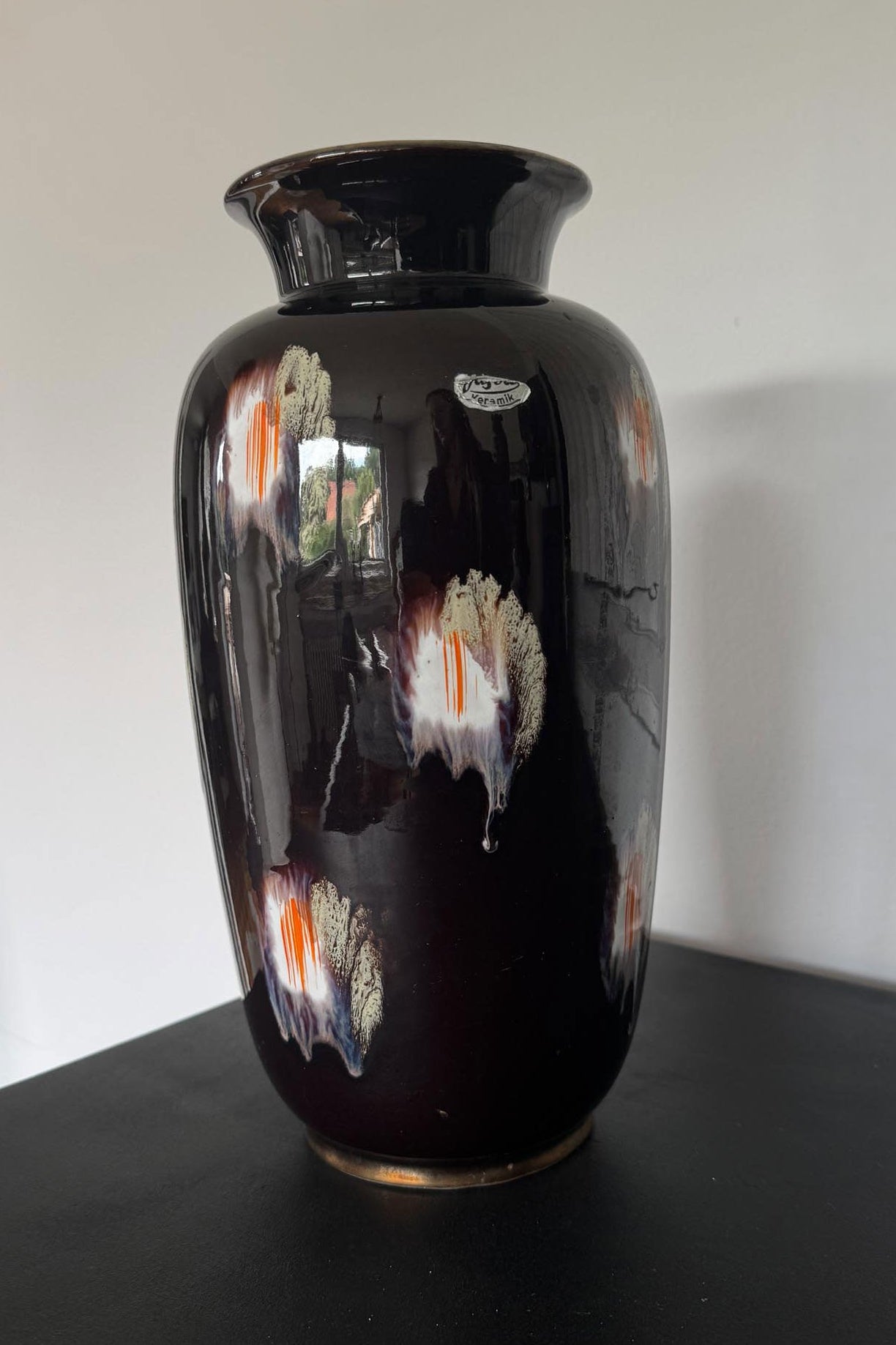 Vintage Keramikvase von Jasba – Laufglasur in Schwarzbraun | 60er/70er Jahre