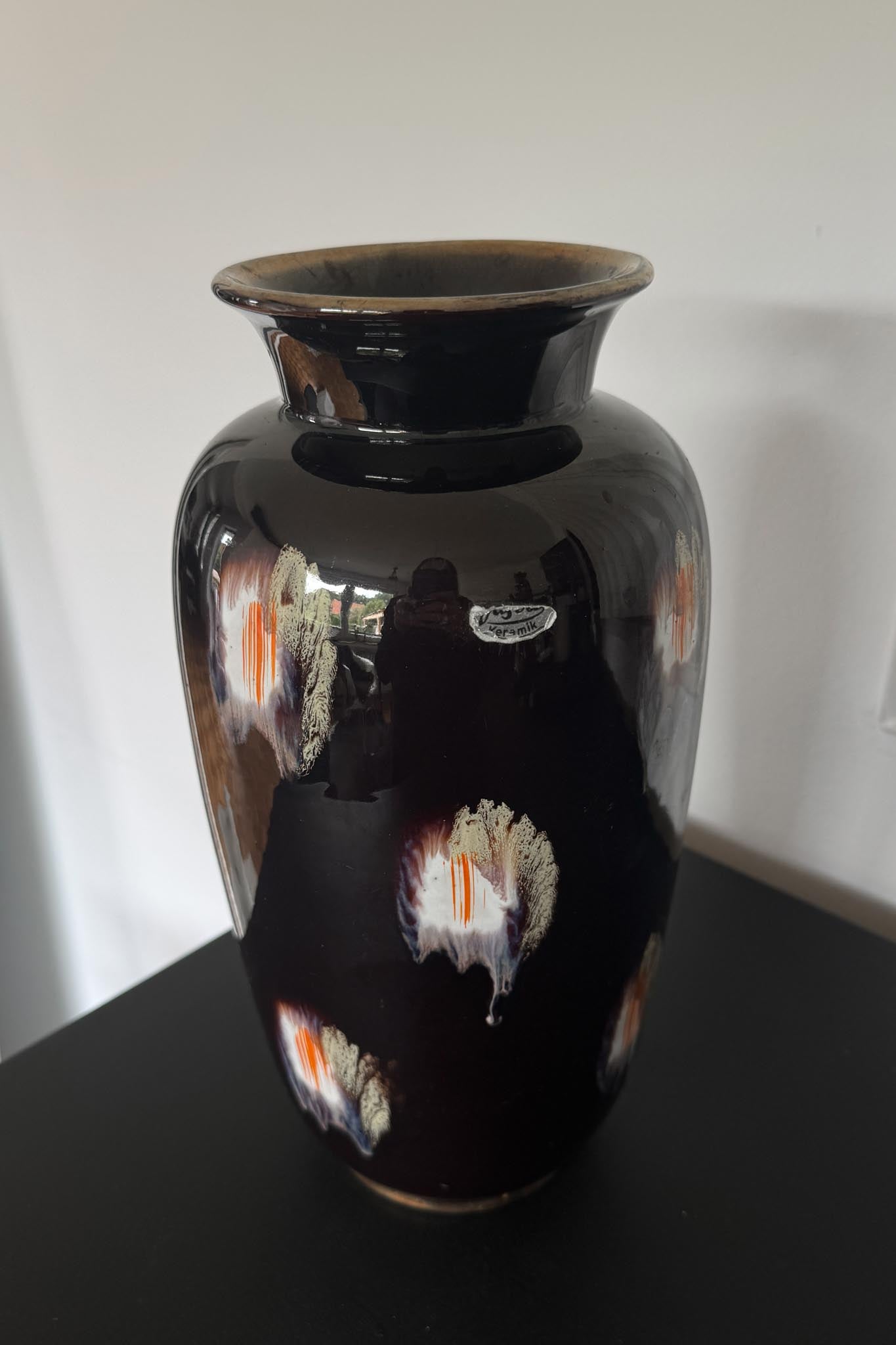 Vintage Keramikvase von Jasba – Laufglasur in Schwarzbraun | 60er/70er Jahre