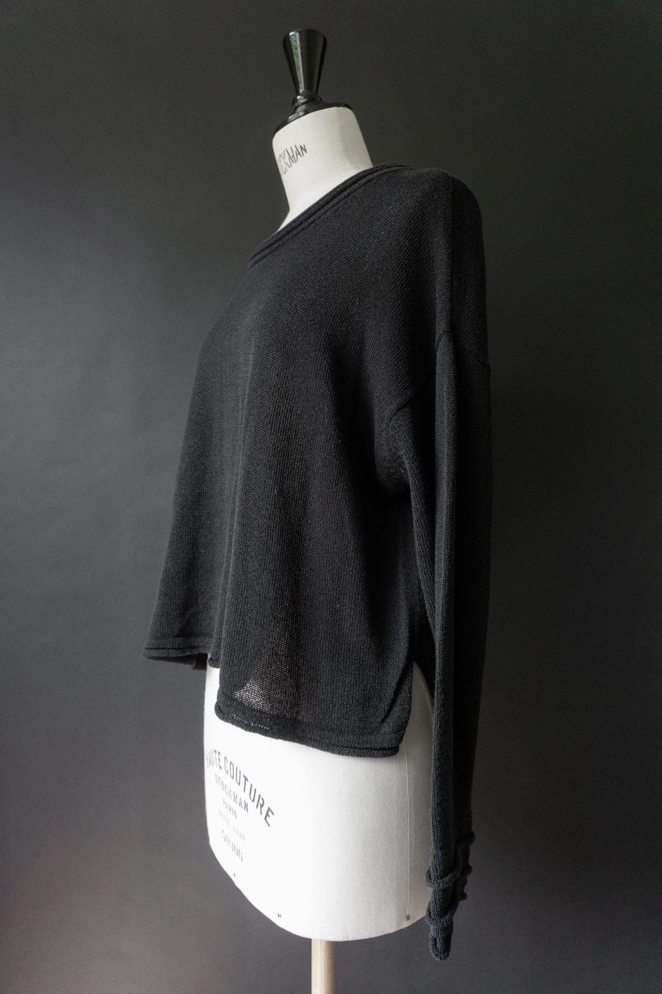Vintage Leinen Sommerstrick Pullover in Schwarz, M–L