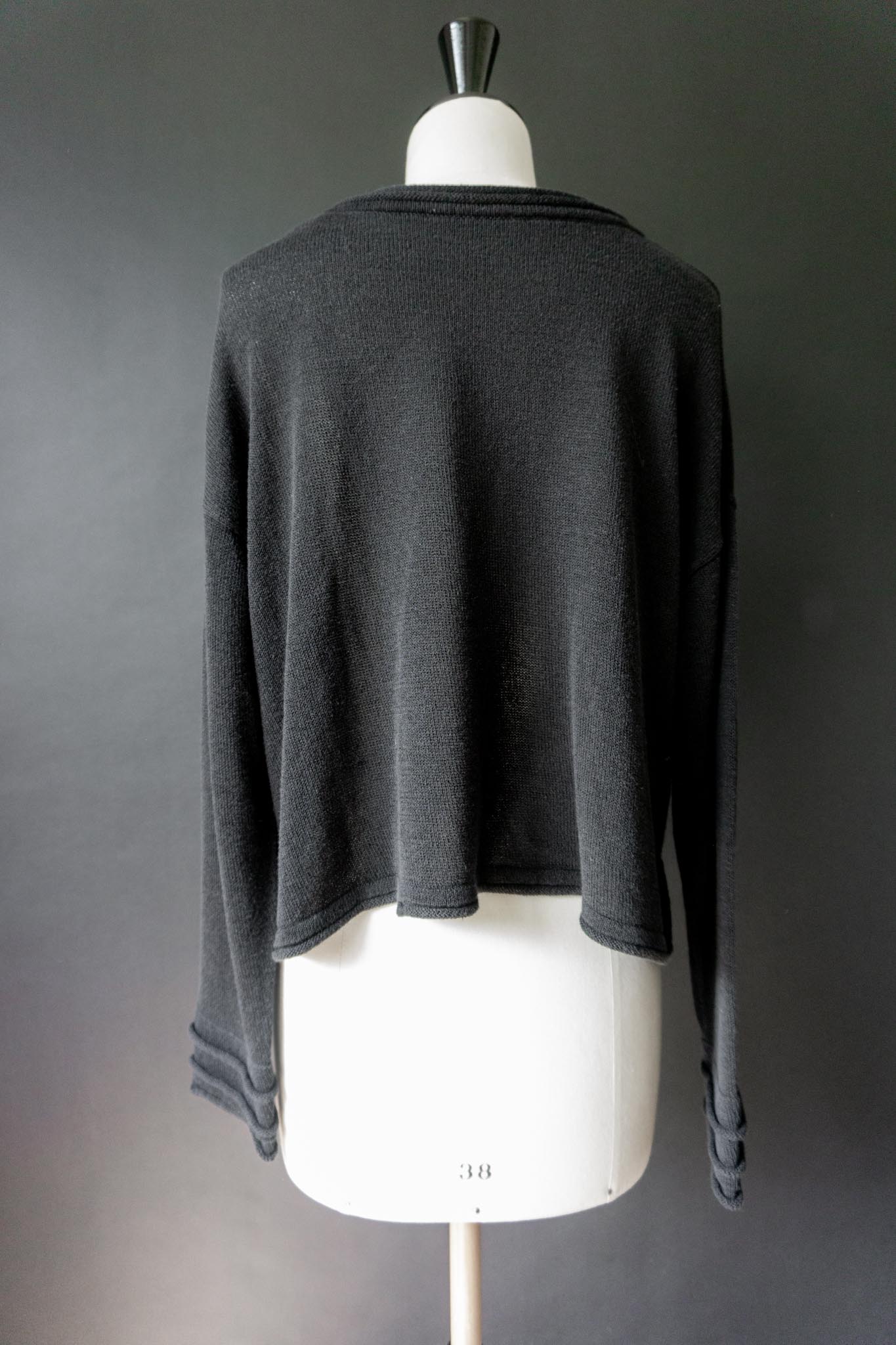 Vintage Leinen Sommerstrick Pullover in Schwarz, M–L
