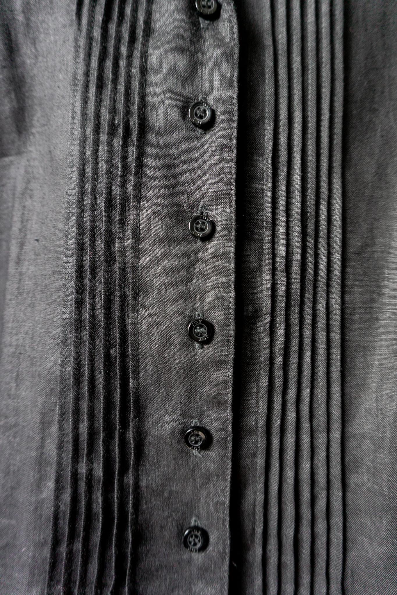 Schwarzes Vintage Kurzarmhemd aus Leinen mit Biesen, S–M