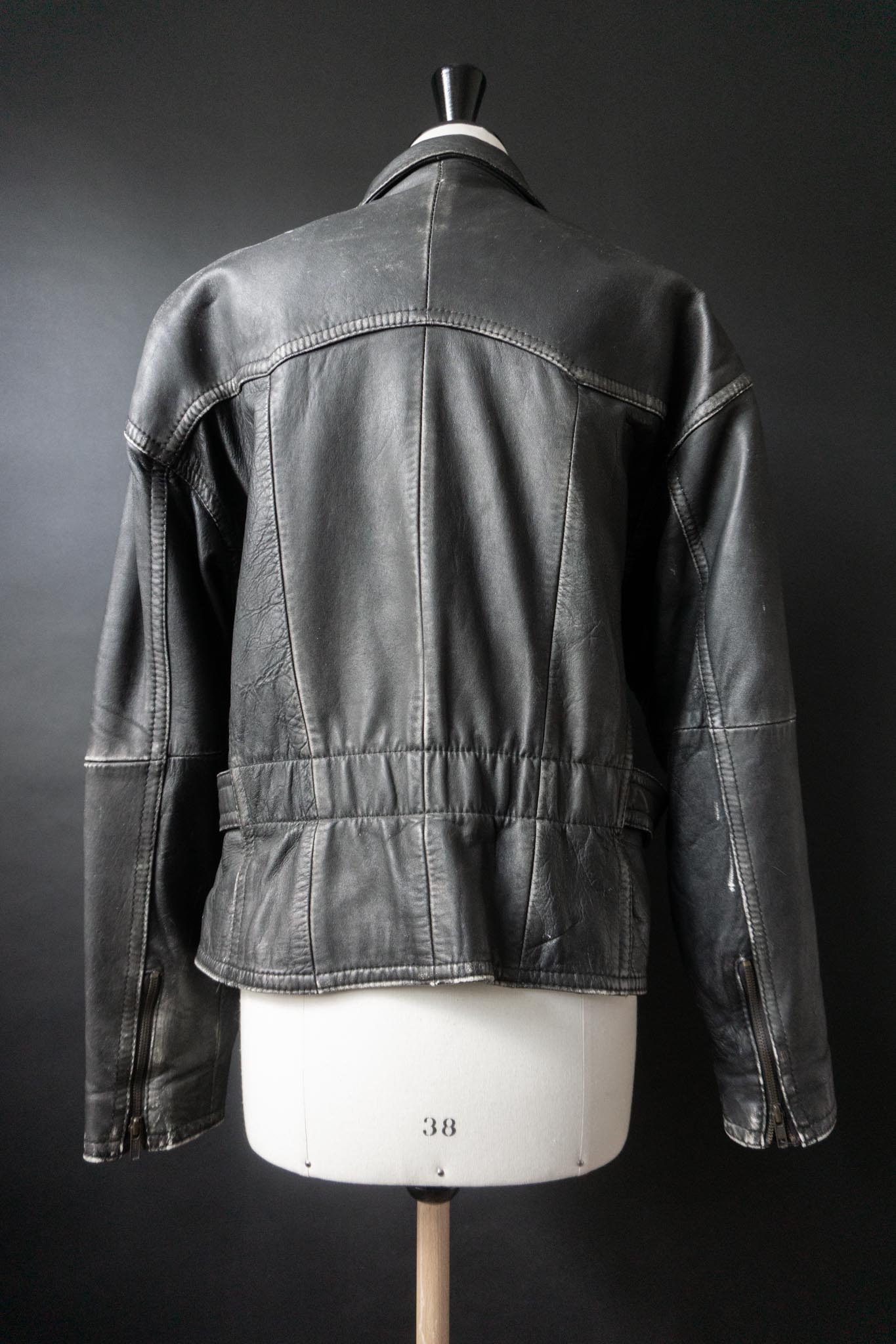 Vintage Bikerjacke Leder, Distressed Finish, M–L