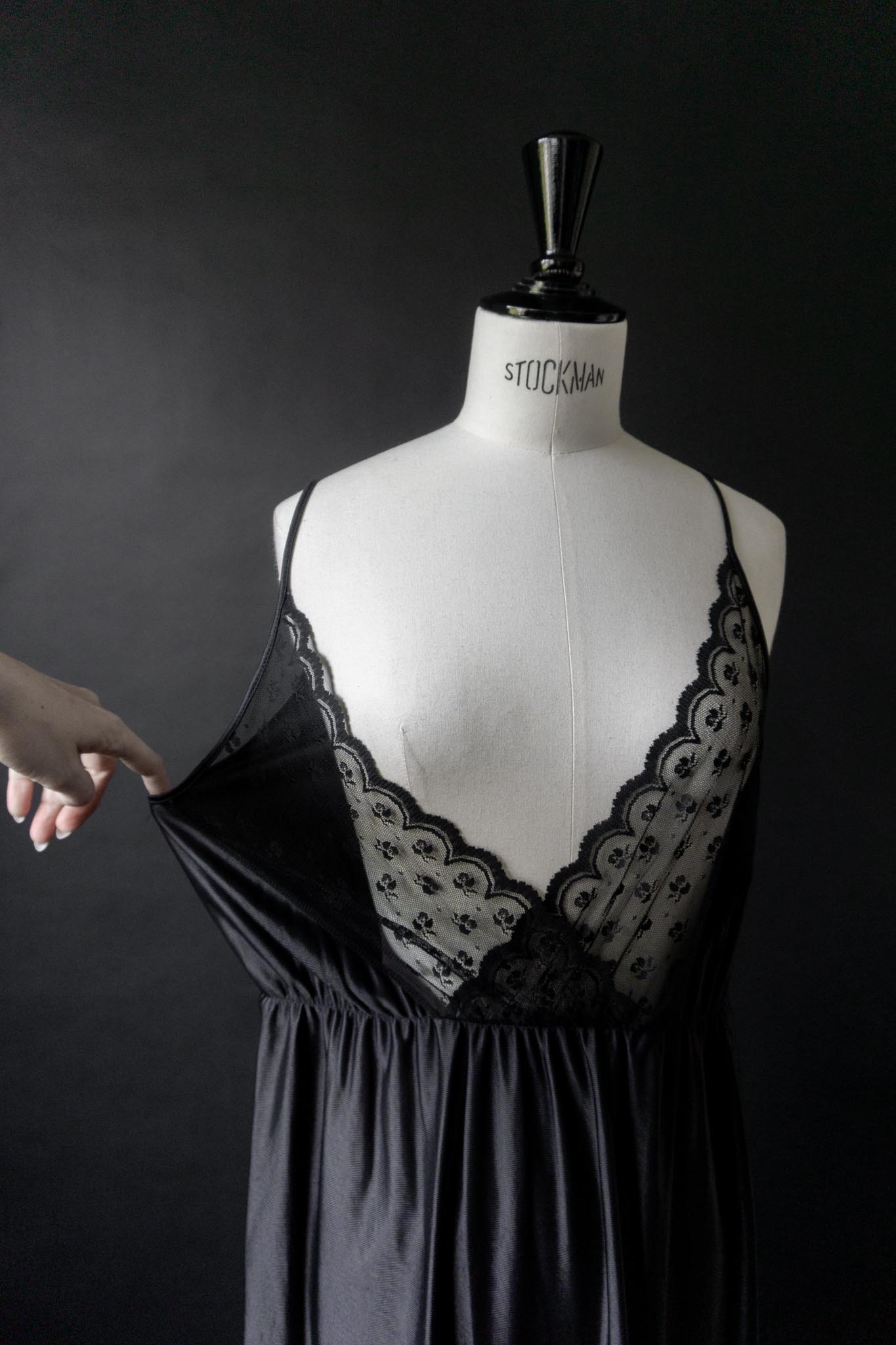 Vintage Slipdress, Maxi, Spitze & Satin, L–XL