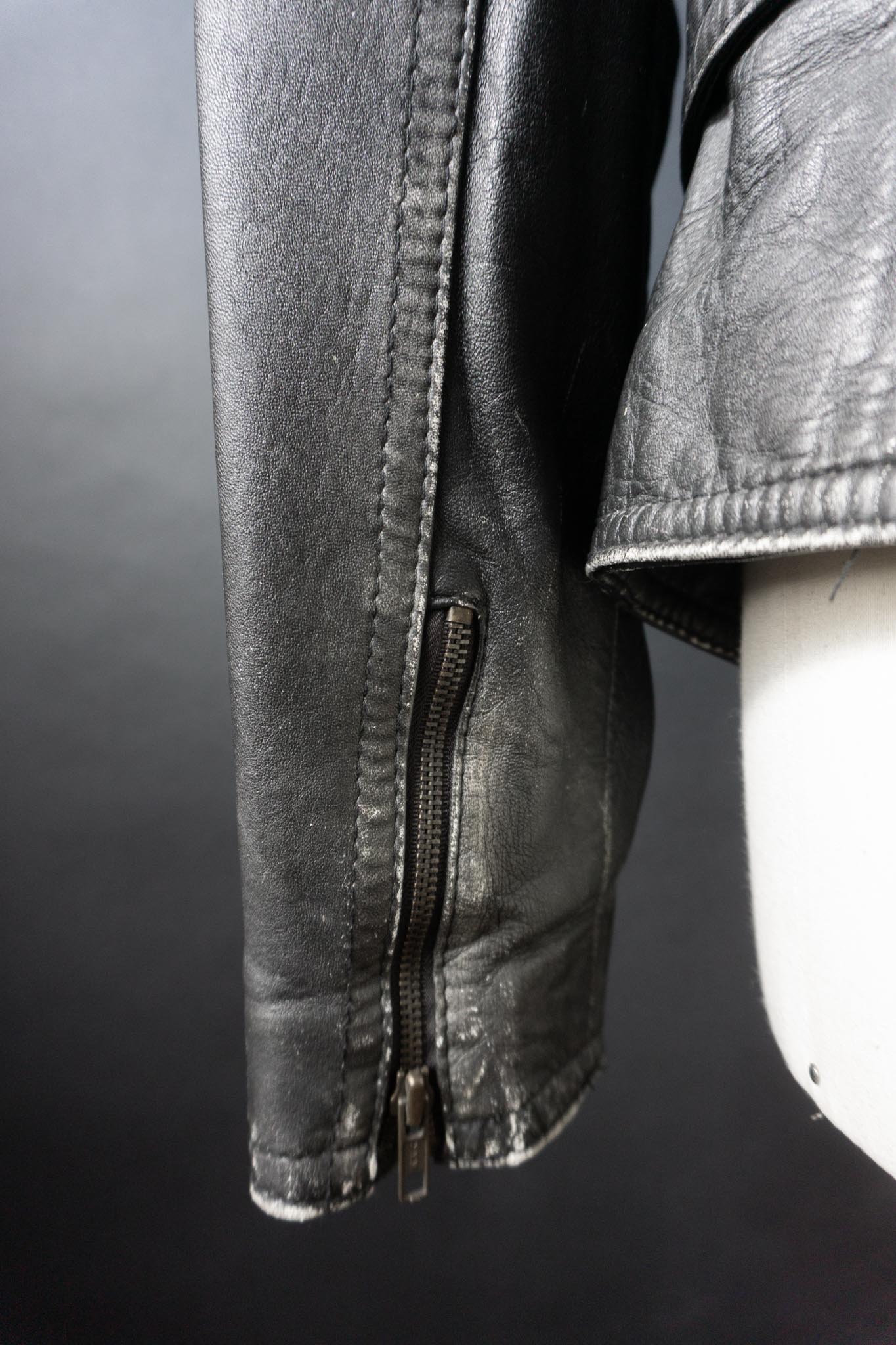 Vintage Bikerjacke Leder, Distressed Finish, M–L