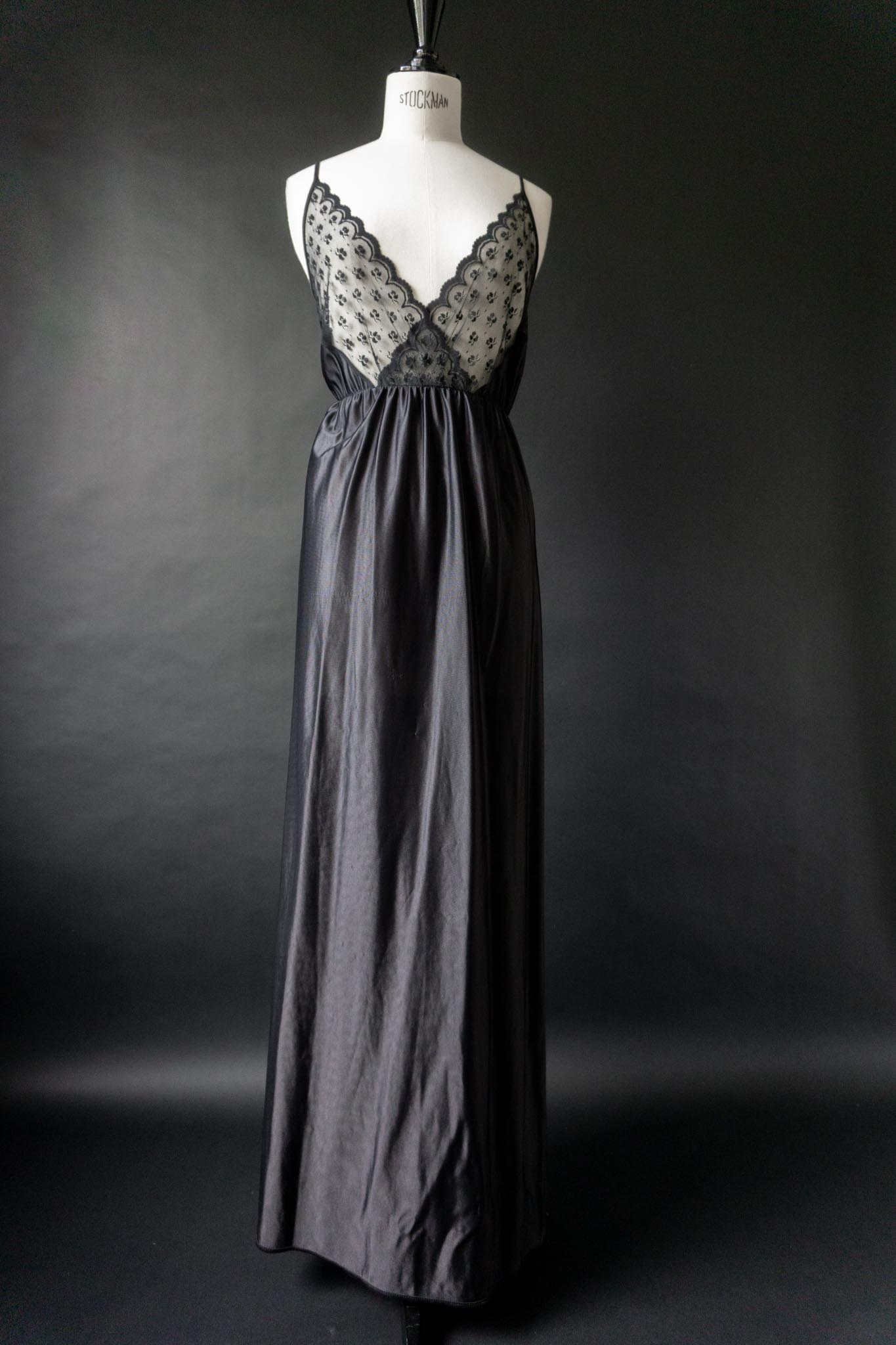 Vintage Slipdress, Maxi, Spitze & Satin, L–XL