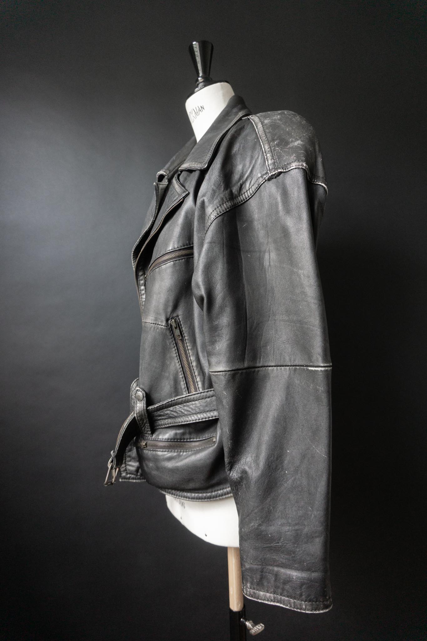 Vintage Bikerjacke Leder, Distressed Finish, M–L