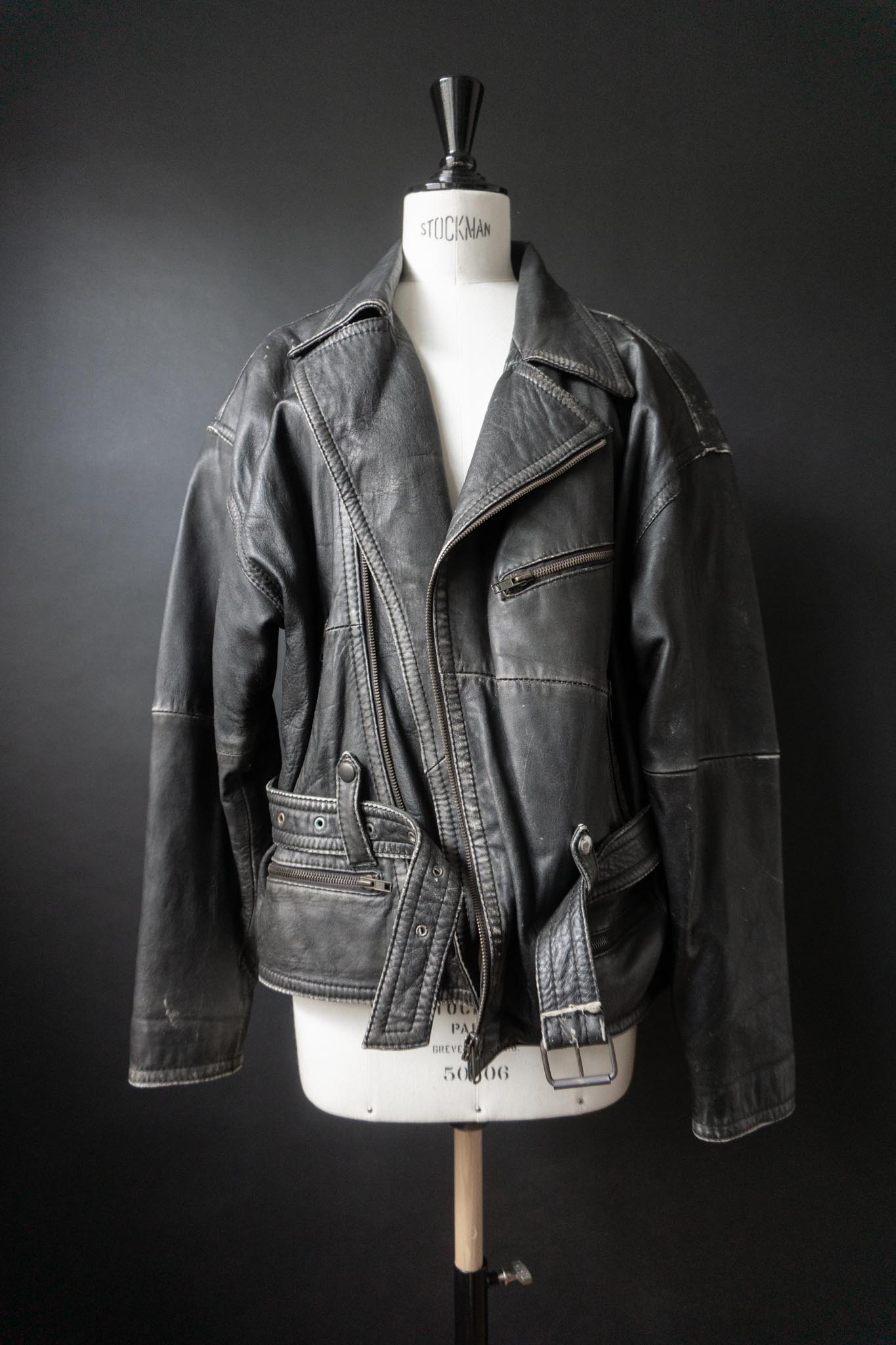 Vintage Bikerjacke Leder, Distressed Finish, M–L