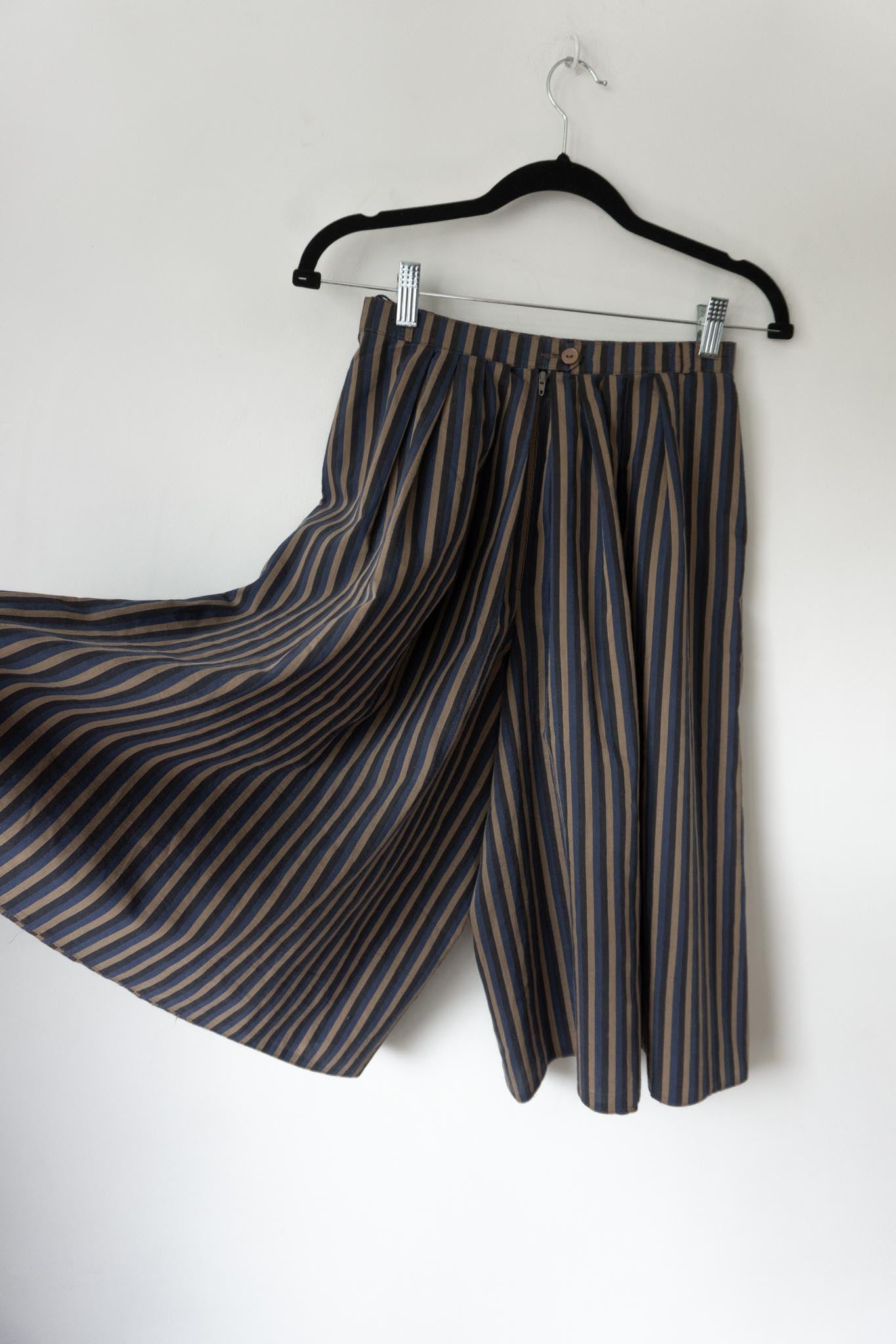 Vintage Bermuda Culotte aus Baumwolle mit Streifenmuster, XS