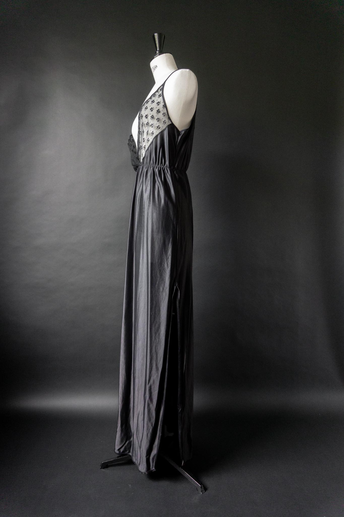 Vintage Slipdress, Maxi, Spitze & Satin, L–XL