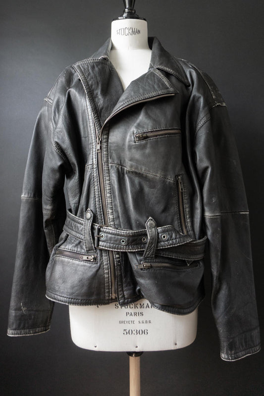 Vintage Bikerjacke Leder, Distressed Finish, M–L