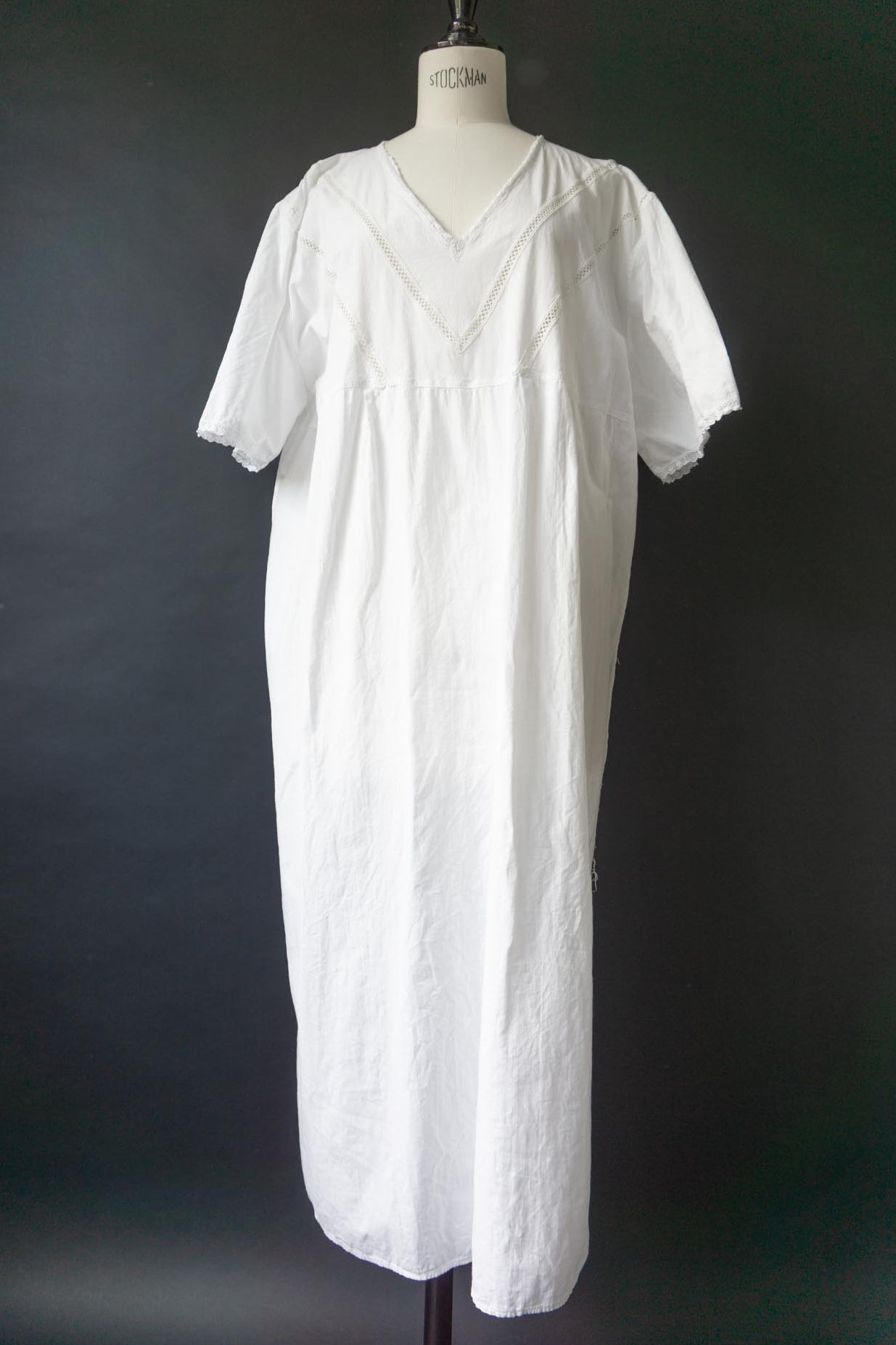 Vintage-Nachthemd aus reiner Baumwolle mit Lochspitze, M–XL theplaincircle vintage