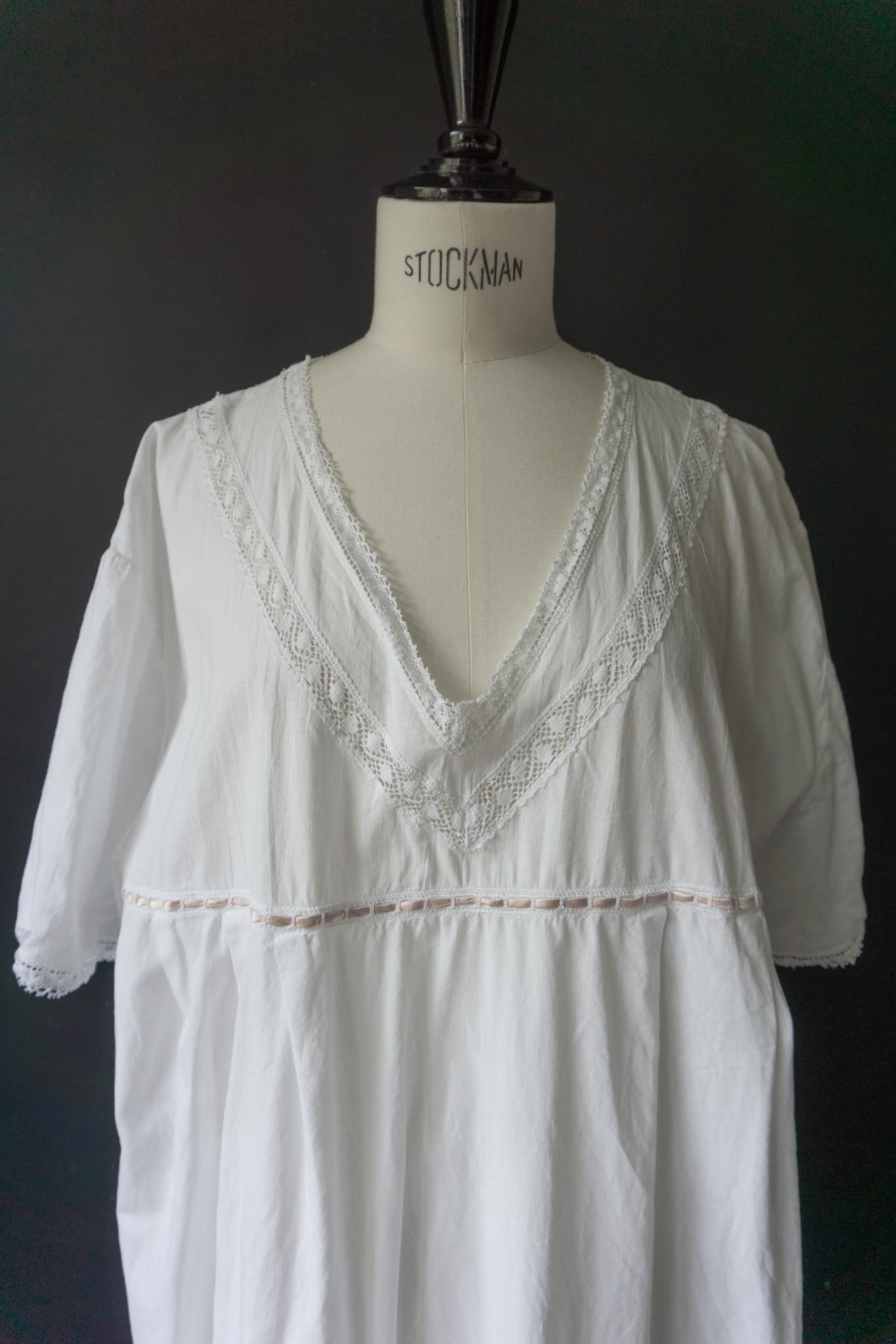 Vintage-Nachthemd aus reiner Baumwolle mit Spitzenband, M–XL theplaincircle vintage
