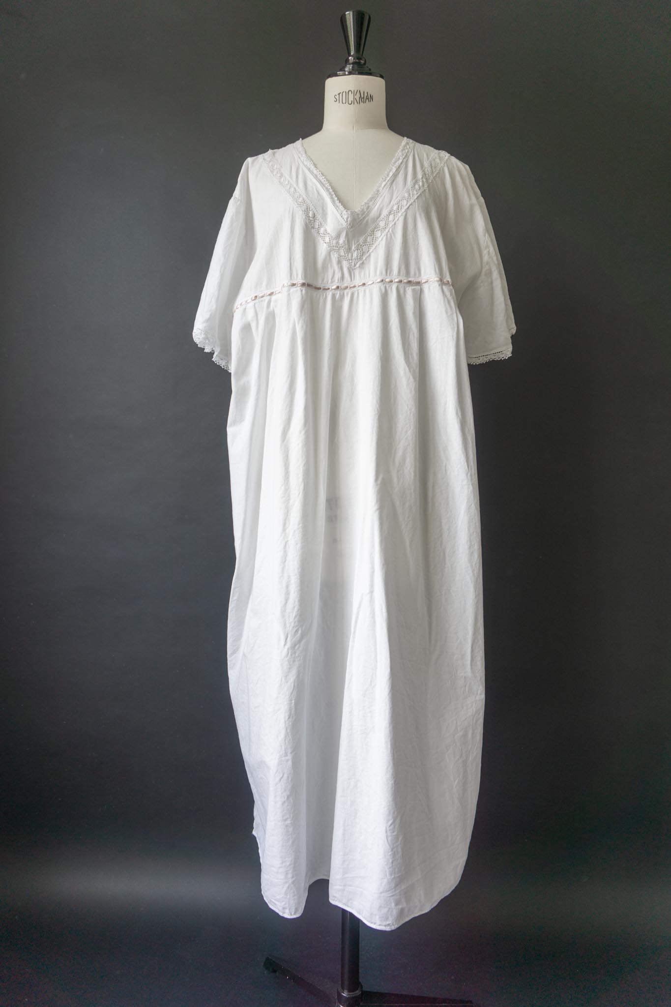 Vintage-Nachthemd aus reiner Baumwolle mit Spitzenband, M–XL theplaincircle vintage