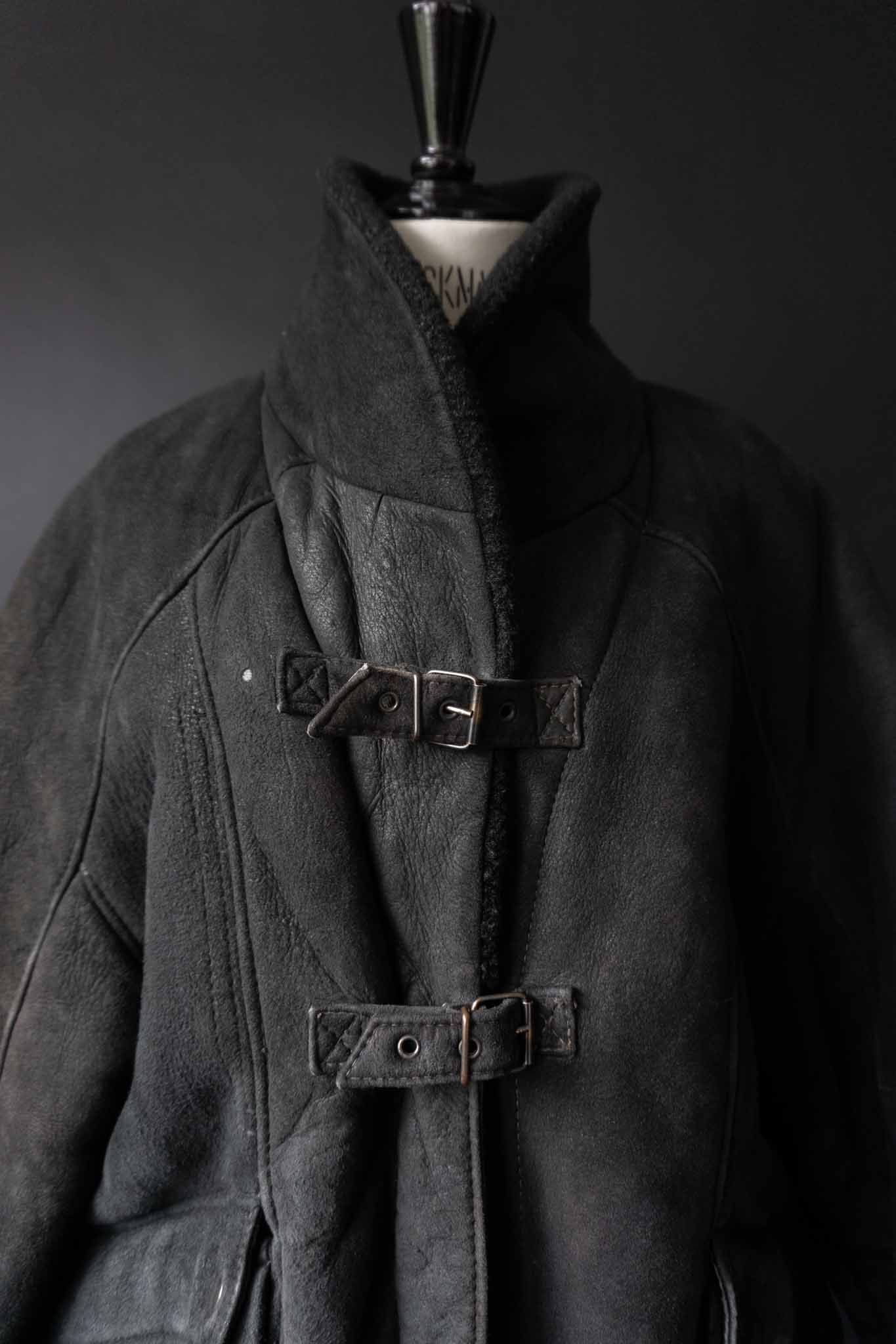 Schwarze Vintage Shearling Bomberjacke aus 100 % Wildleder mit Lammfellfutter – Oversized Blouson von theplaincircle vintage